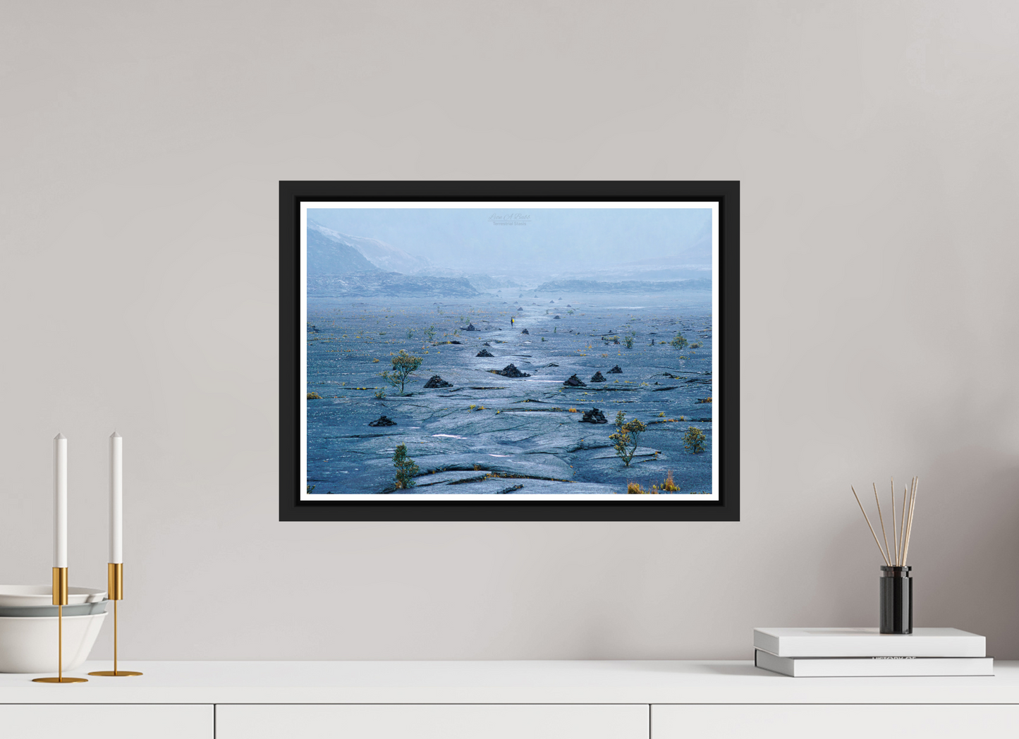 17.1 x 12″, Black Matte Floater Frame with Acrylic Glass (10A) Hawaii Island Volcanic Crater