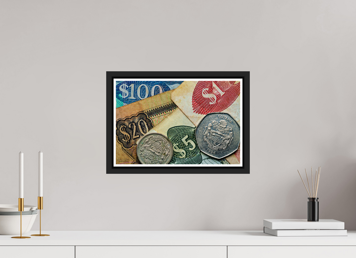 15 x 10″, Black Matte Floater Frame with Acrylic Glass Currency and Culture