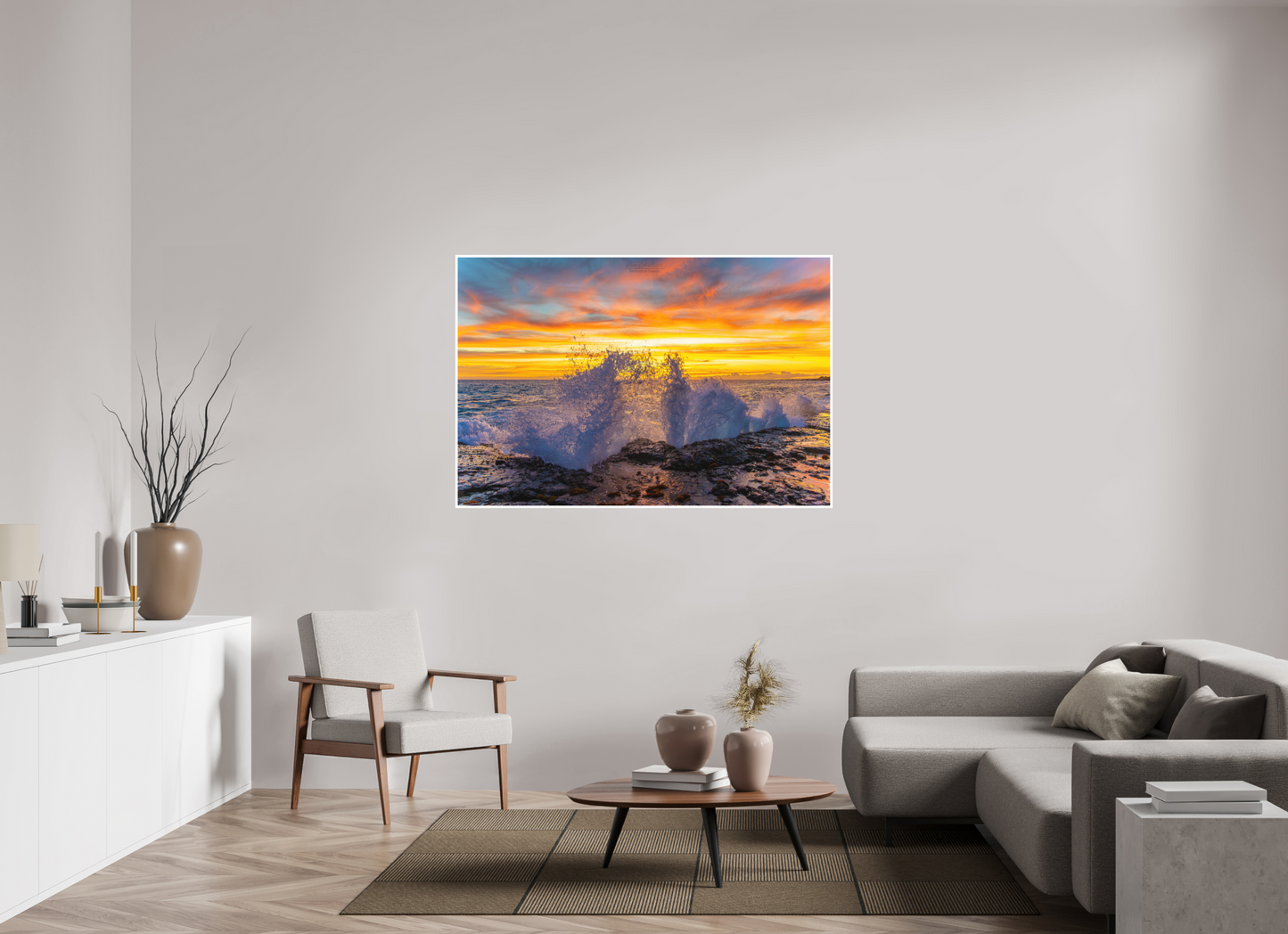 60 x 40″, Photo Print with Matte Lamination (05B) Crashing Waves at Sunset