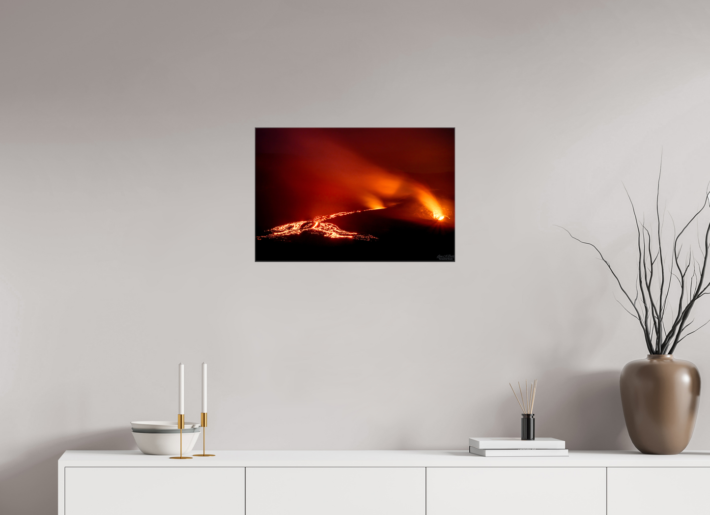 24 x 16″, Glossy Canvas Stretcher Frame with Mirrored Edges Island of Fire