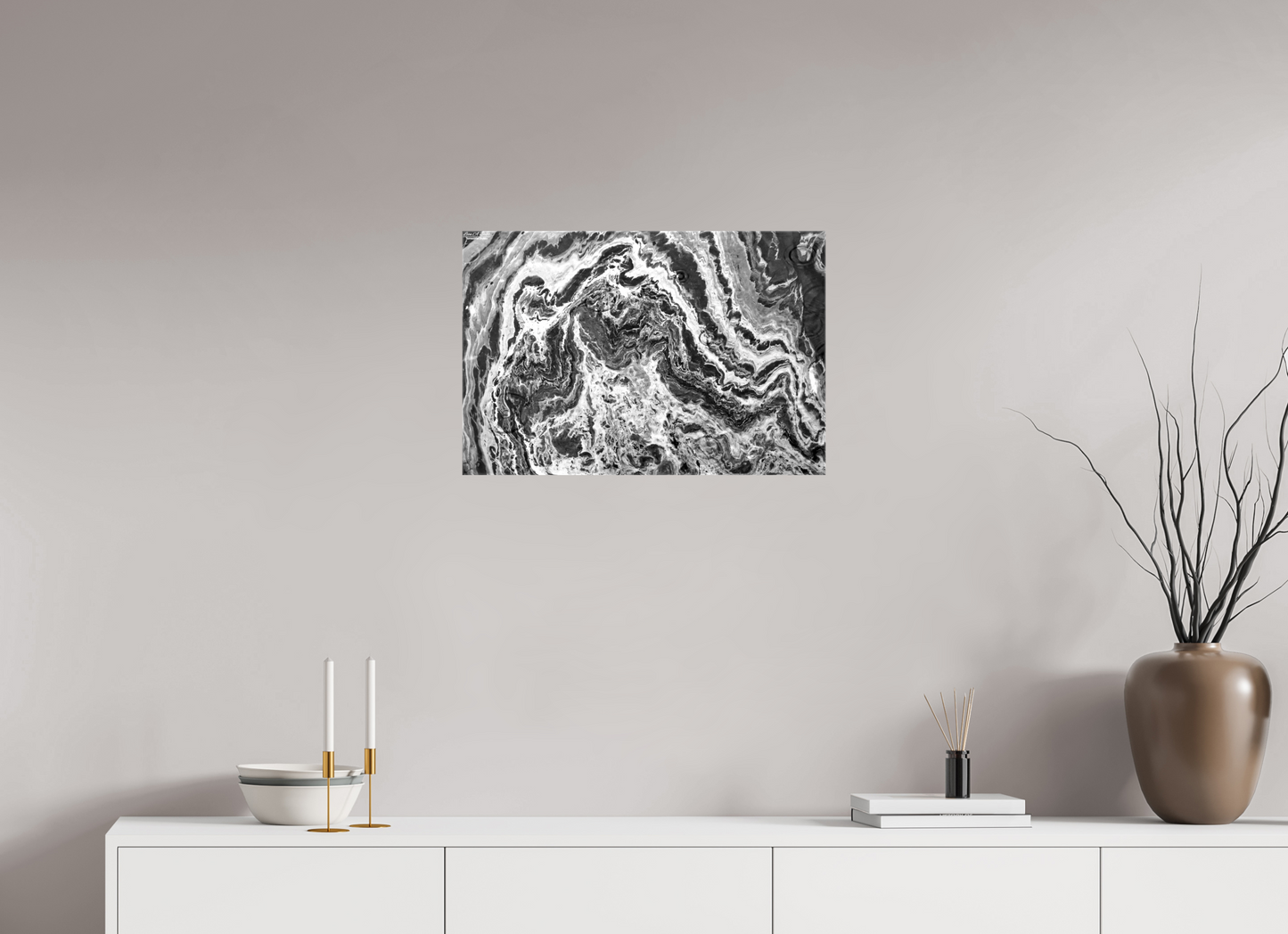24 x 16″, Glossy Canvas Stretcher Frame with Mirrored Edges Liquid Marble