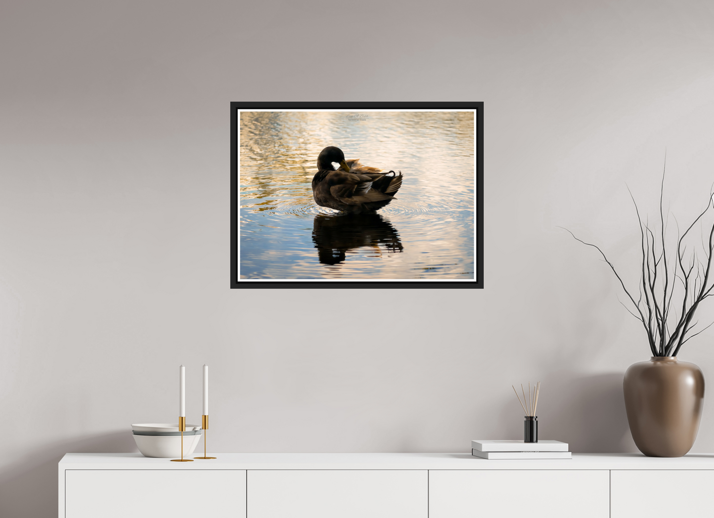 28 x 20″, Black Matte Floater Frame with Acrylic Glass (08C) Quiet Drift on Wailoa River
