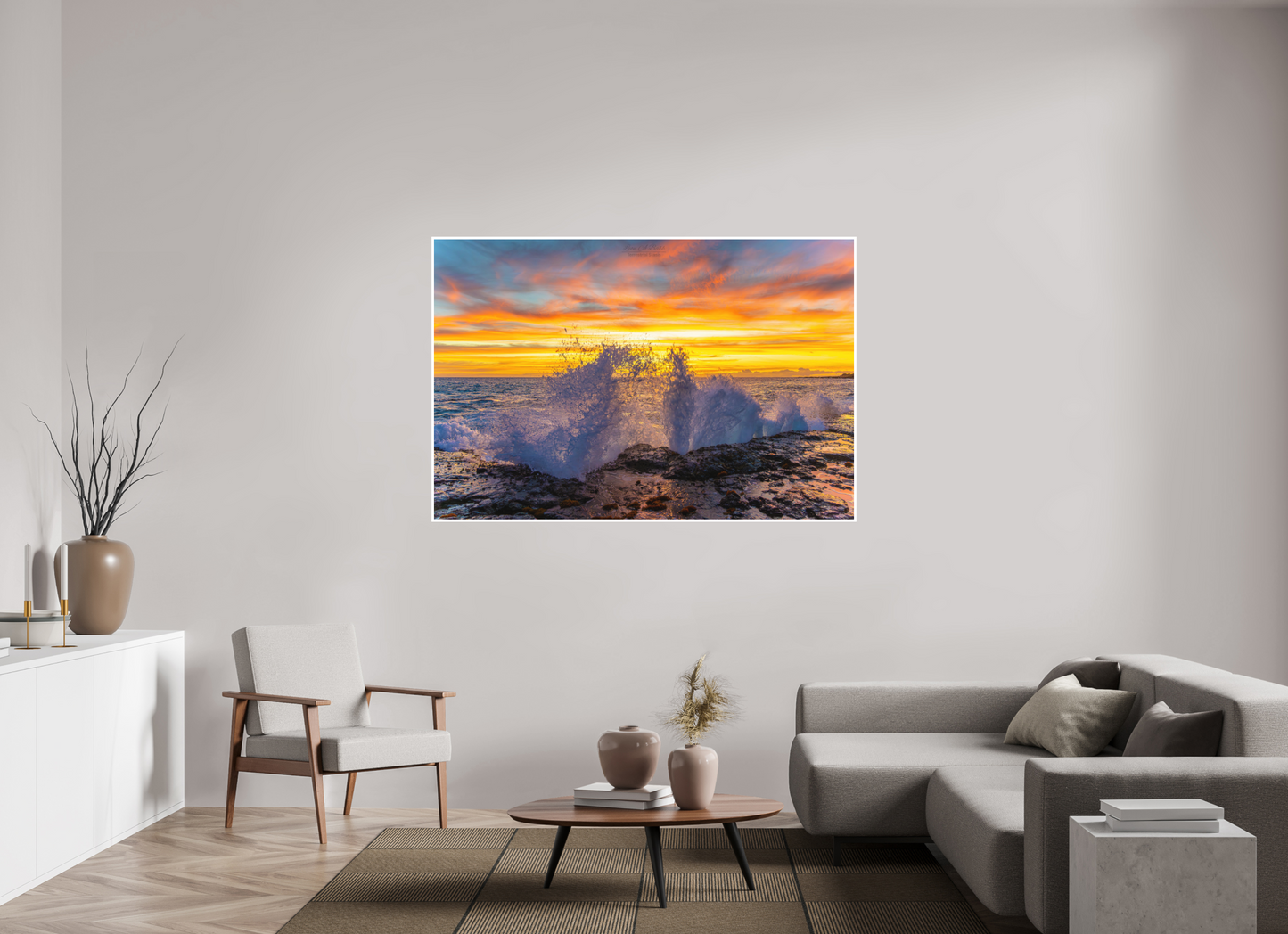 66 x 44″, Photo Print with Matte Lamination (05B) Crashing Waves at Sunset