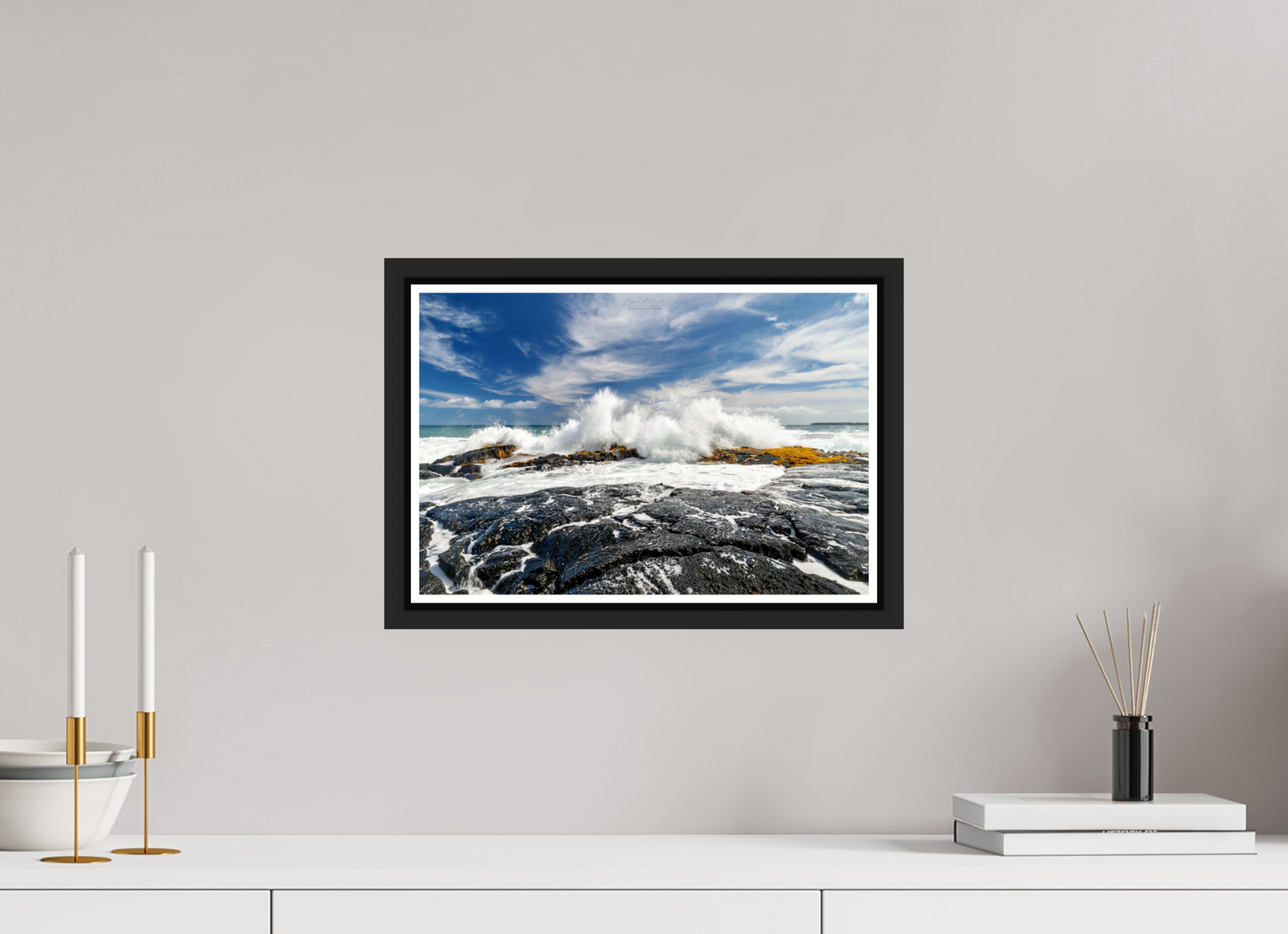 15 x 10″, Black Matte Floater Frame with Acrylic Glass (04D) Impact on the Rocks