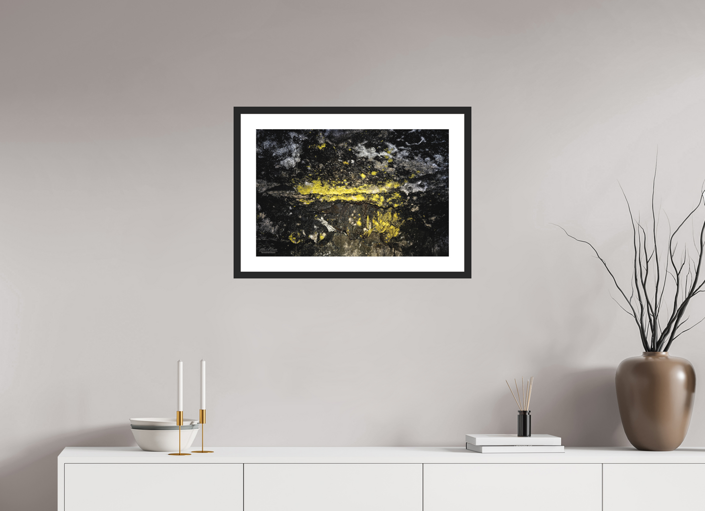 24 x 16″, Classic Black Matte Wood Frame Luminous veins of the Kaūmana caves 1