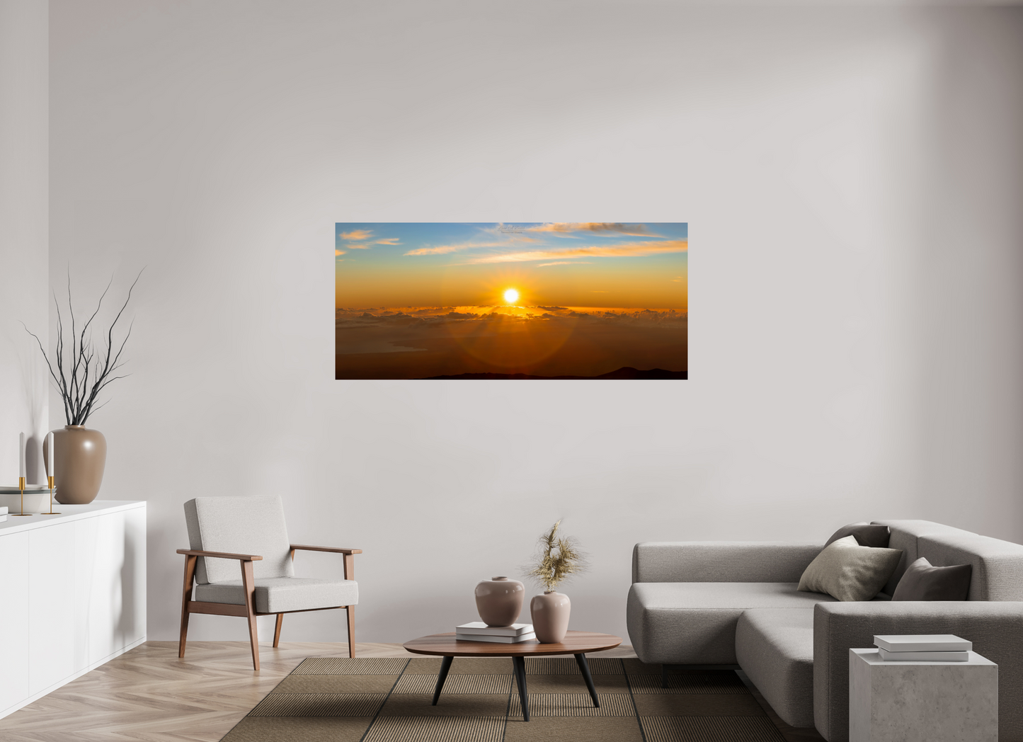 69.5 x 31″, Print with Aluminum Backing and Glossy Lamination (02F) First Light Over Hilo