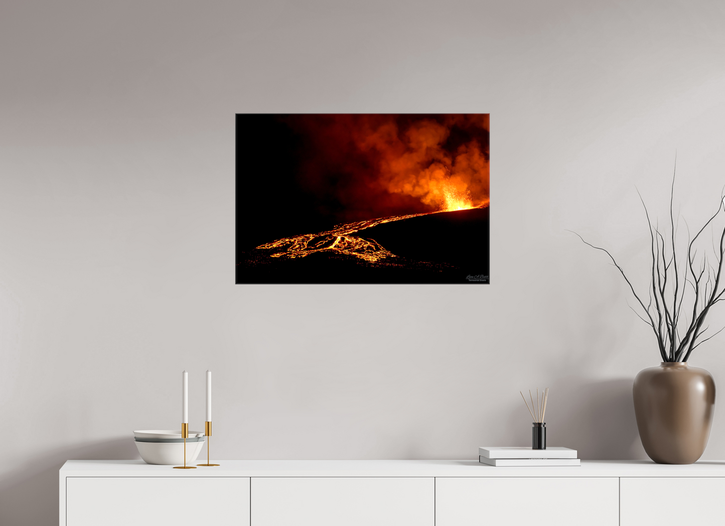 30 x 20″, Glossy Canvas Stretcher Frame with Mirrored Edges Flux of Flame
