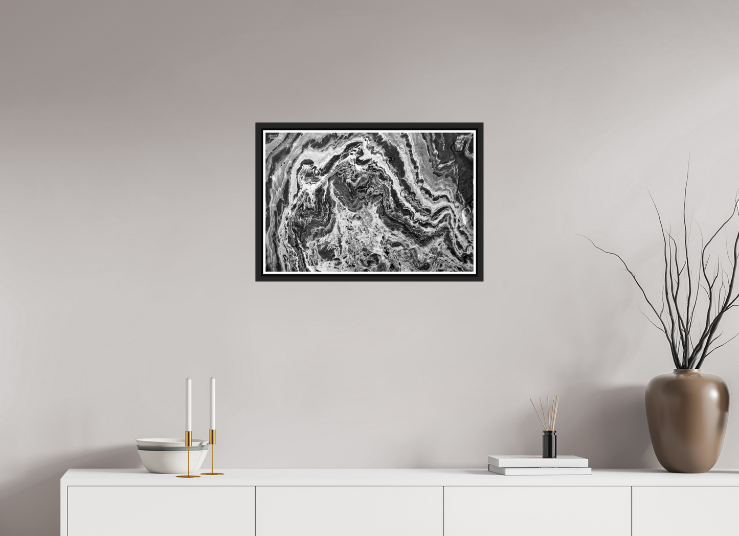 24 x 16″, Black Matte Floater Frame with Acrylic Glass Liquid Marble