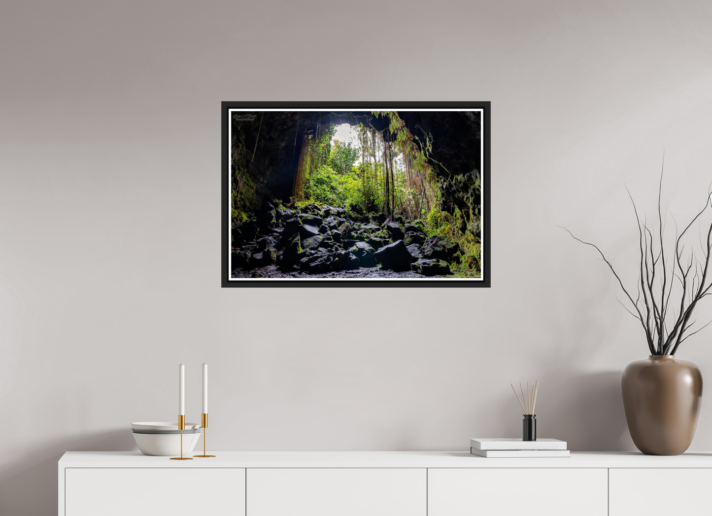 30 x 20″, Black Matte Floater Frame with Acrylic Glass (10F) At the Cave's Edge