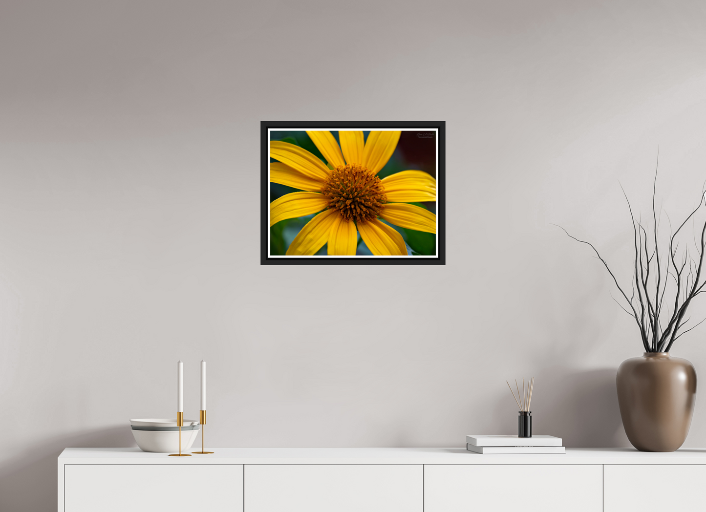 20 x 15″, Black Matte Floater Frame with Acrylic Glass (07A) Yellow Flower