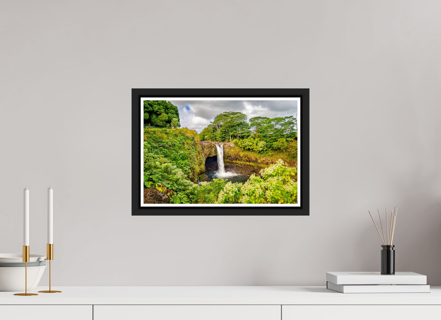 15 x 10″, Black Matte Floater Frame with Acrylic Glass (04C) Rainbow Falls