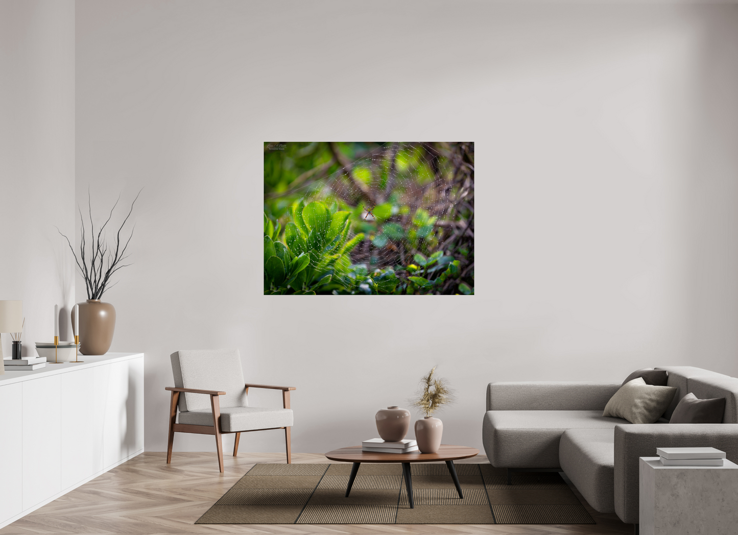 59.1 x 43″, Photo Print Under Acrylic Glass Hawaiian Garden Spider Web