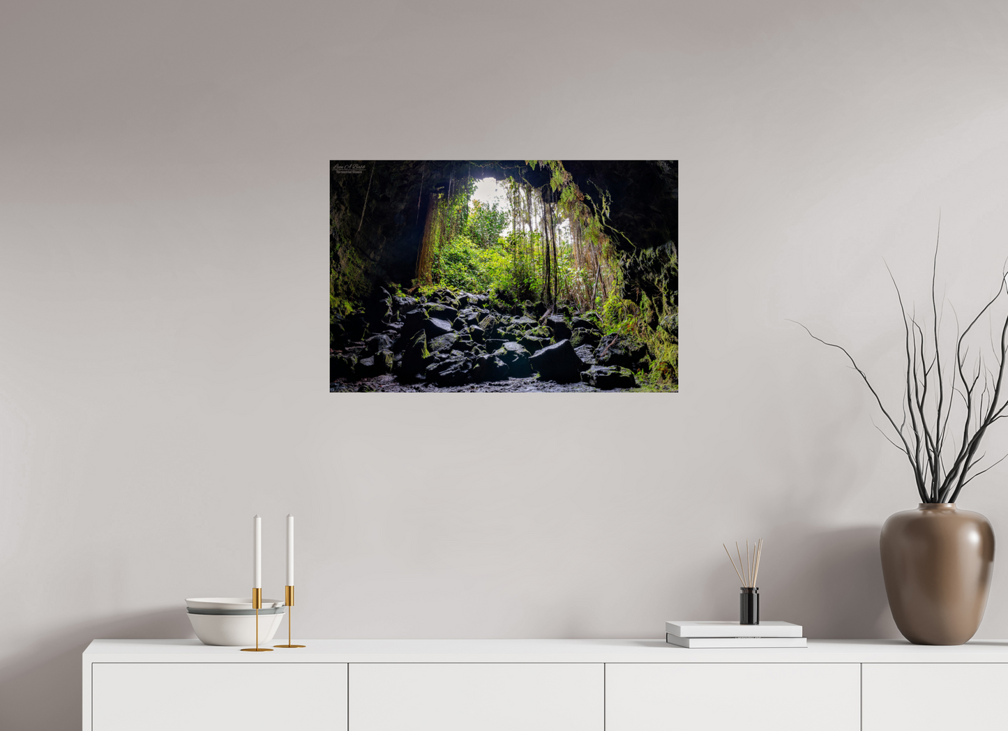 30 x 20″, Print with Aluminum Backing and Glossy Lamination (10F) At the Cave's Edge