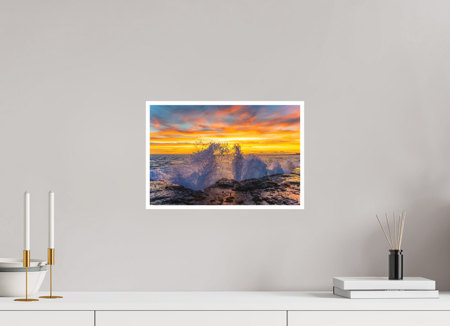 15 x 10″, Photo Print with Matte Lamination (05B) Crashing Waves at Sunset