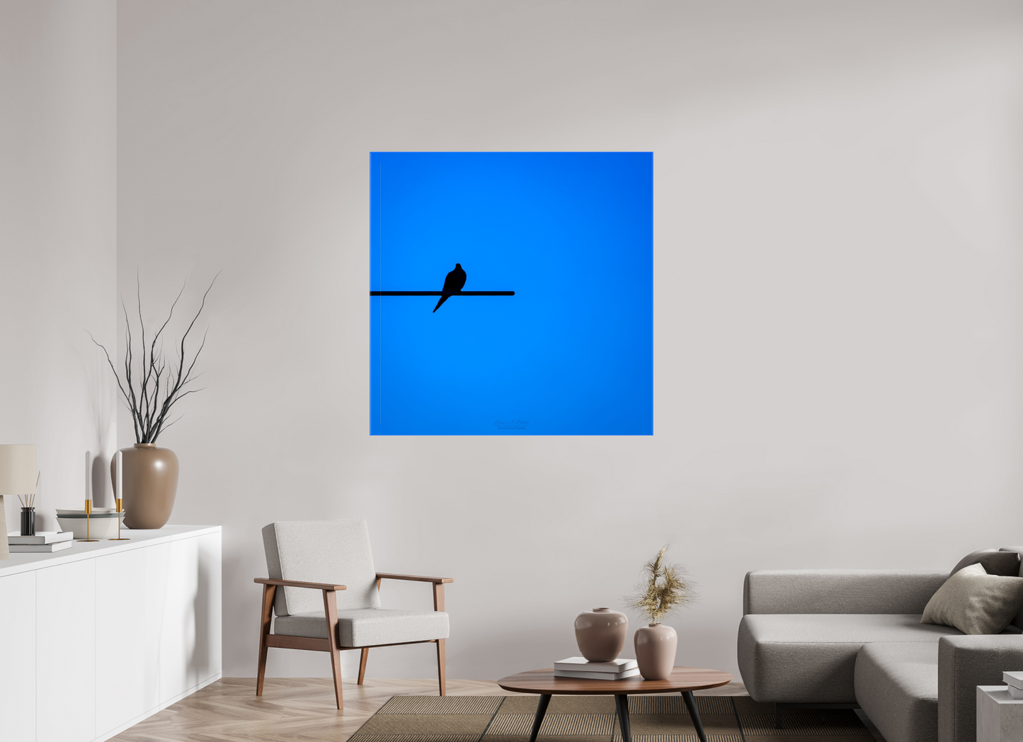 45 x 45″, Glossy Canvas (08D) Bird Silhouette in Blue