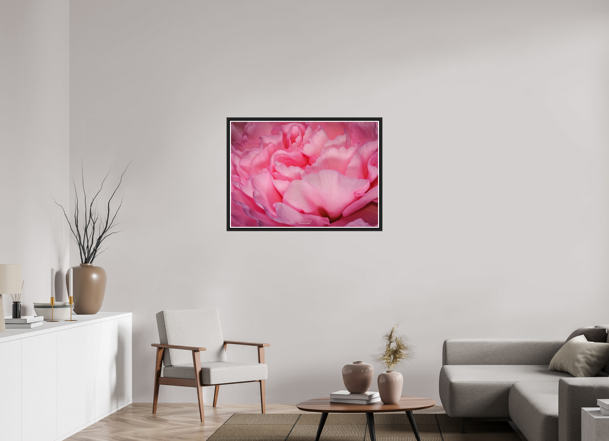 39.2 x 28″, Black Matte Floater Frame with Acrylic Glass Radiant Pink Petals