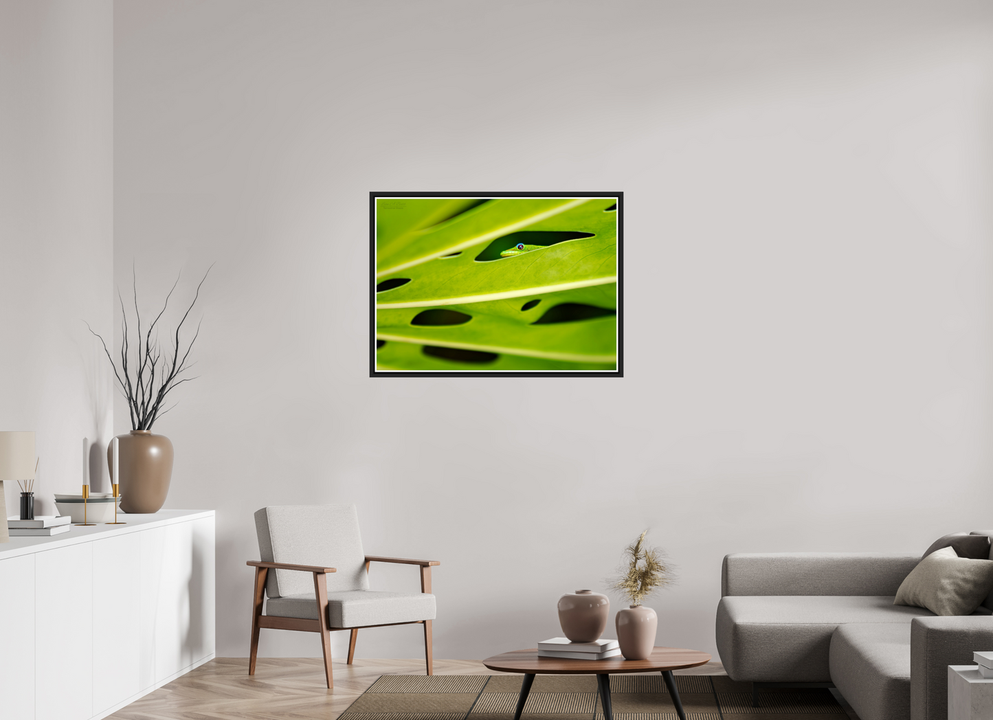 39.2 x 28″, Black Matte Floater Frame with Acrylic Glass (08E) Hidden Gecko