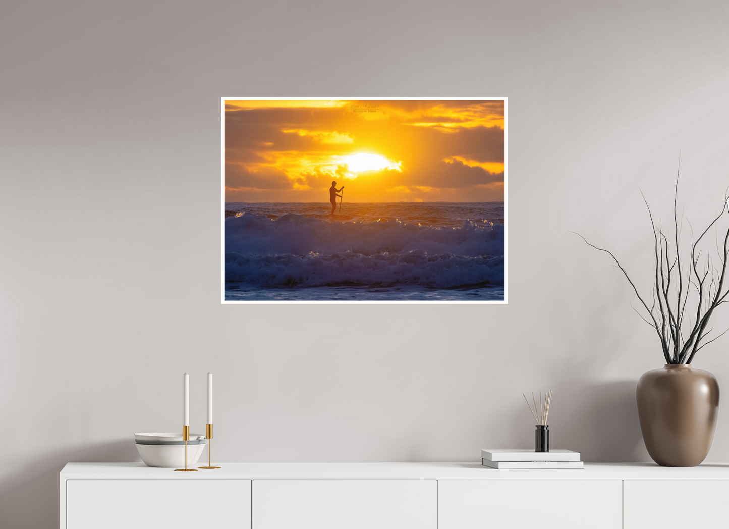 33.6 x 24″, Photo Print with Matte Lamination (05E) Surfer at Sunrise 2