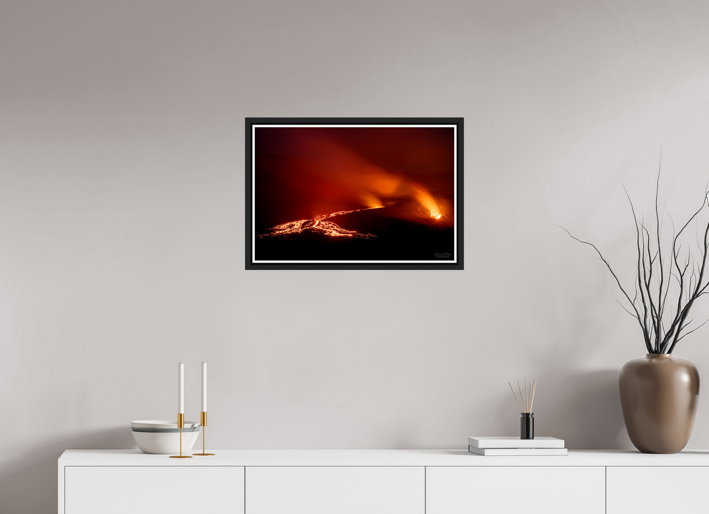24 x 16″, Black Matte Floater Frame with Acrylic Glass Island of Fire