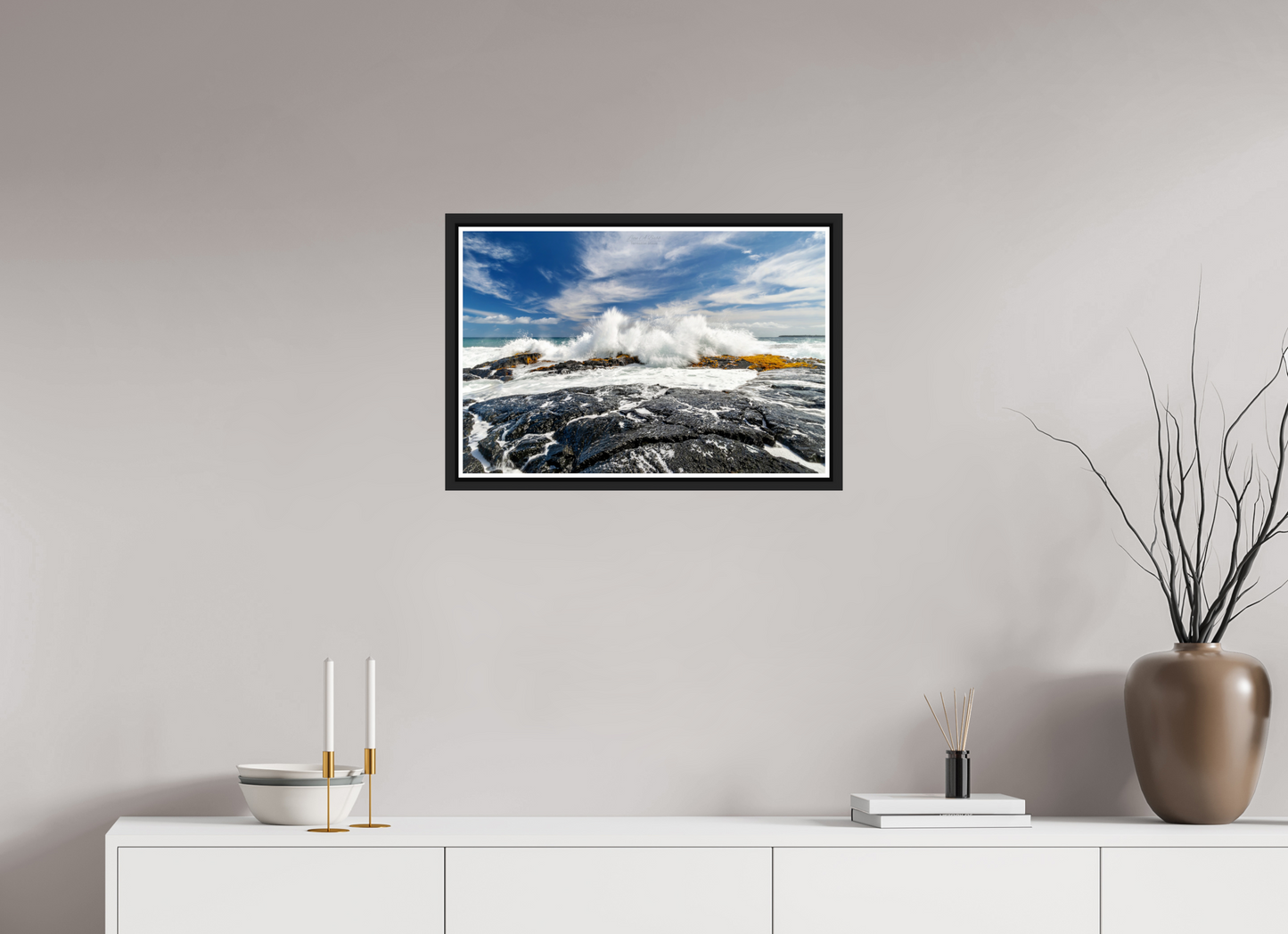 24 x 16″, Black Matte Floater Frame with Acrylic Glass (04D) Impact on the Rocks