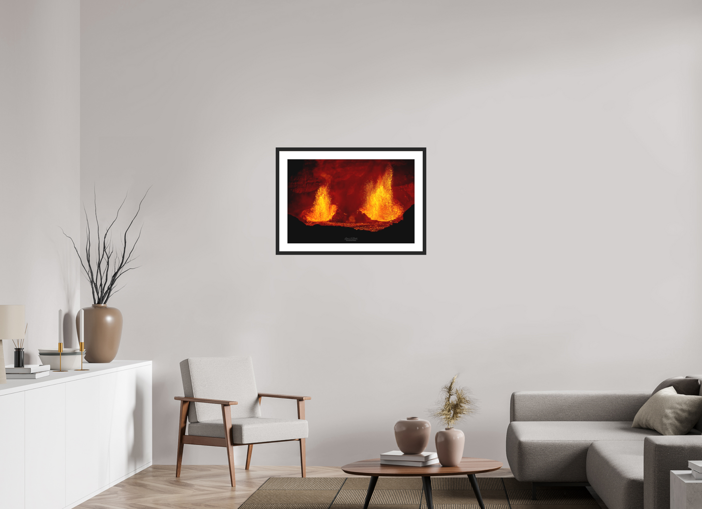 30 x 20″, Standard Black Matte Wood Frame (03C) Twin Flames at Kilauea