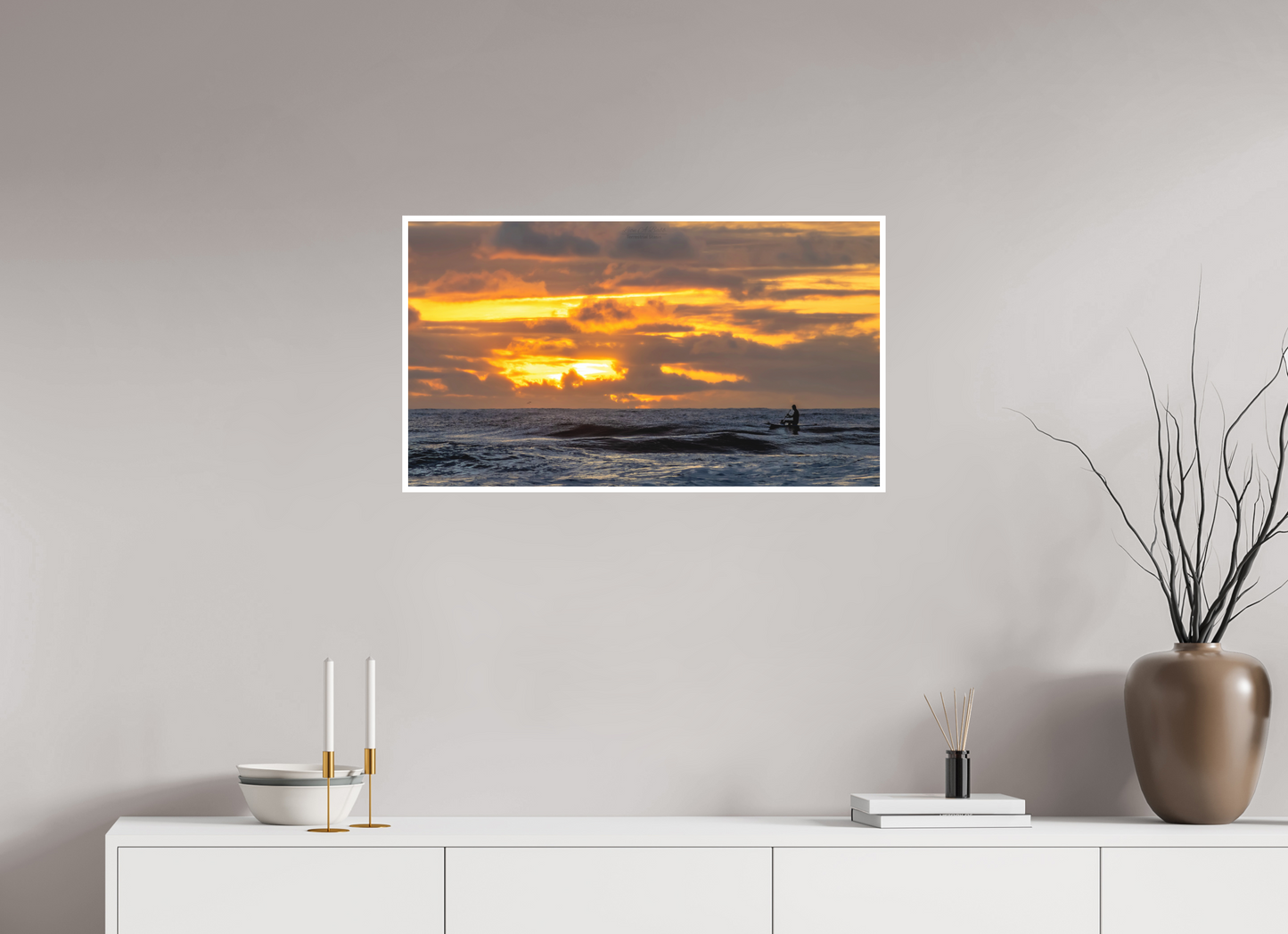 32 x 18″, Photo Print with Matte Lamination (05D) Surfer at Sunrise 1