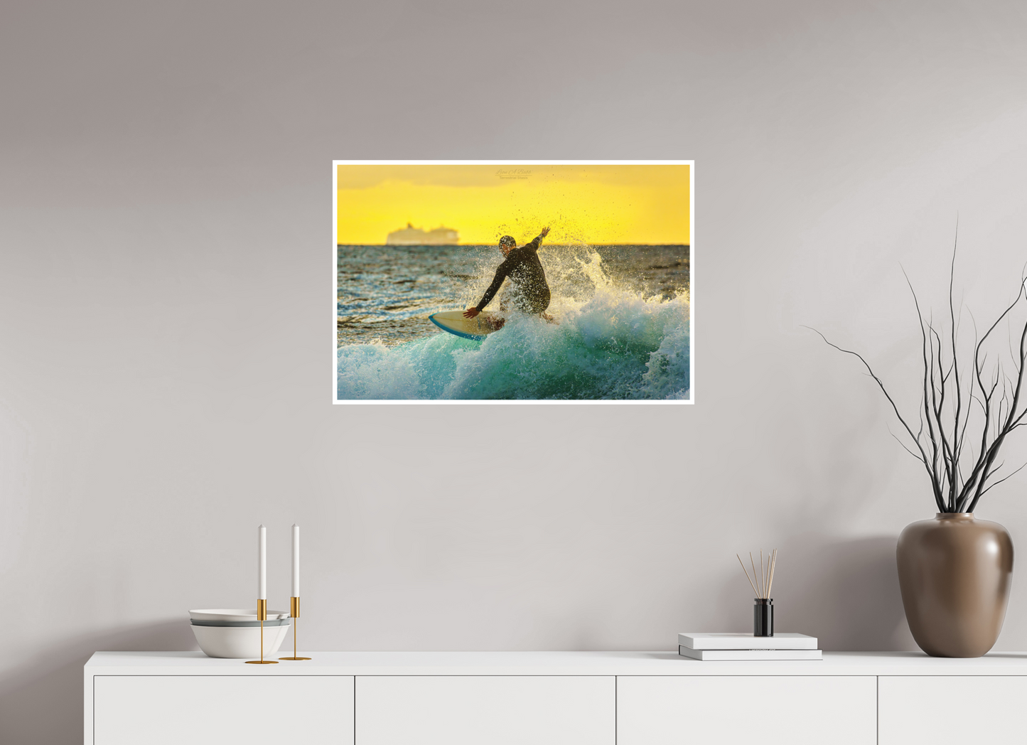 30 x 20″, Photo Print with Matte Lamination (05F) Surfing at Sunrise