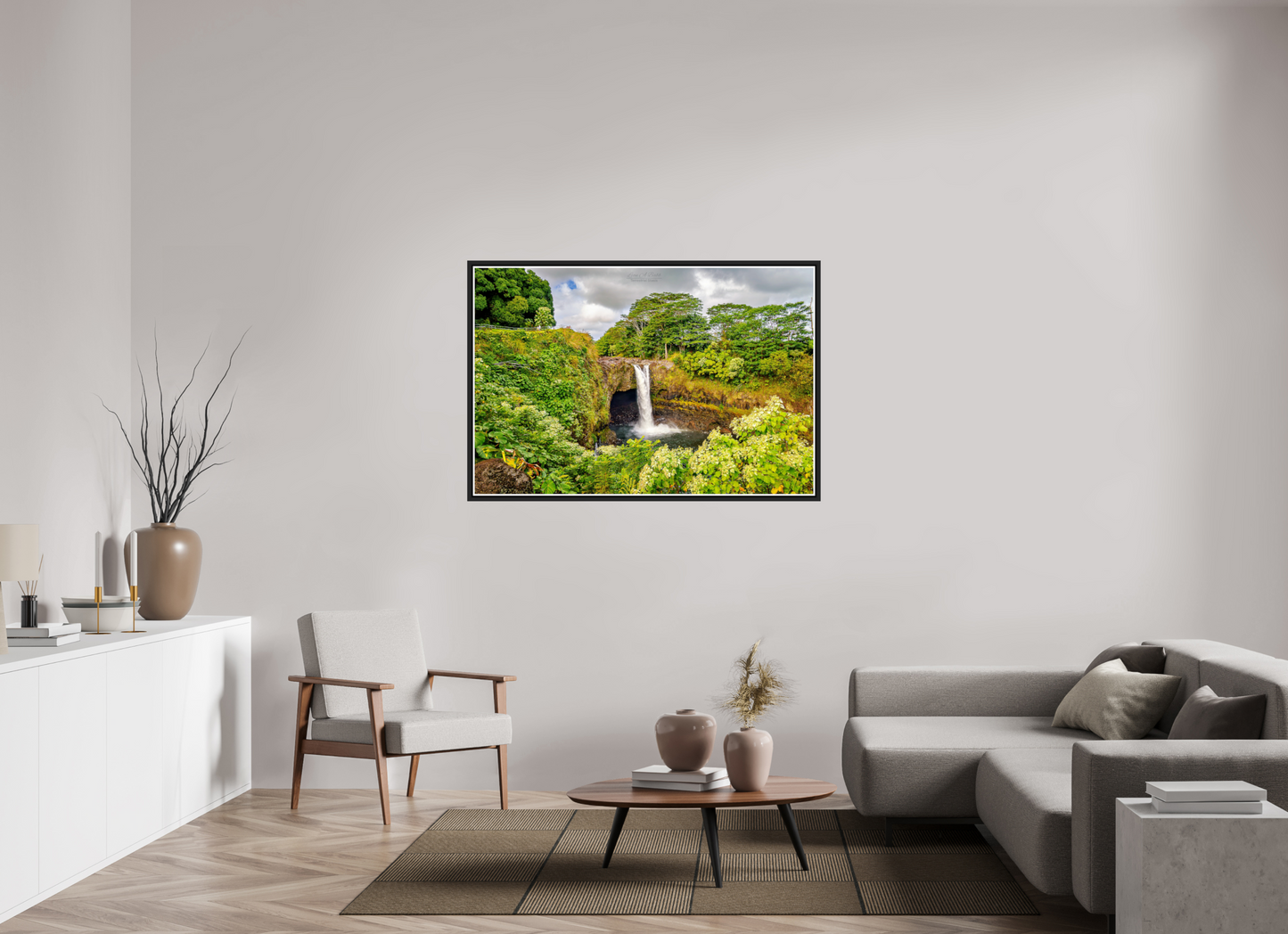 54 x 36″, Black Matte Floater Frame with Acrylic Glass (04C) Rainbow Falls