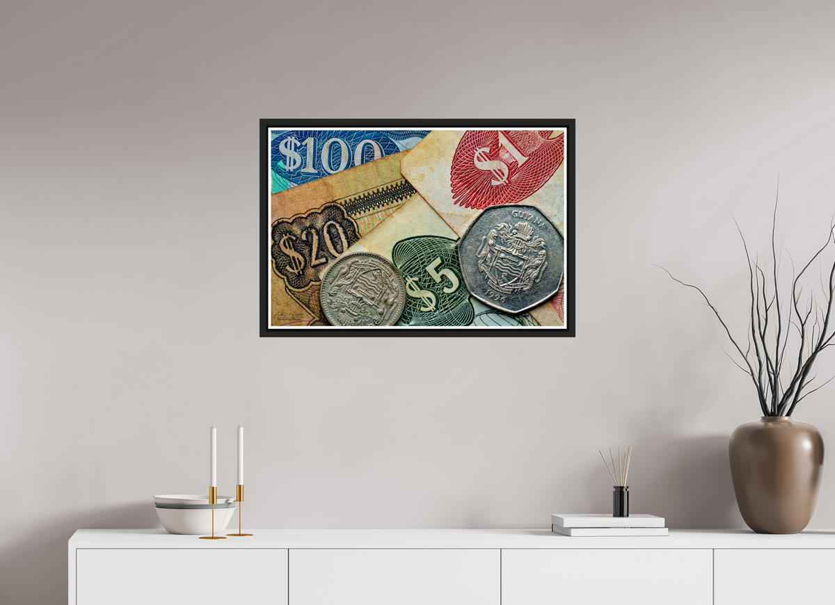 30 x 20″, Black Matte Floater Frame with Acrylic Glass Currency and Culture
