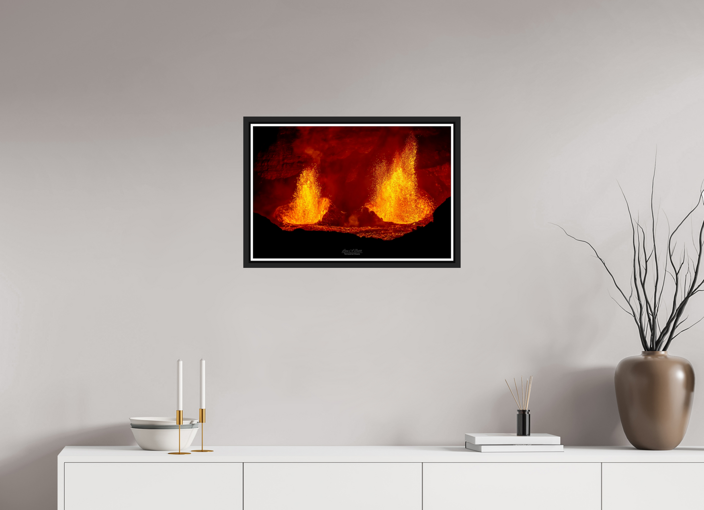 24 x 16″, Black Matte Floater Frame with Acrylic Glass (03C) Twin Flames at Kilauea