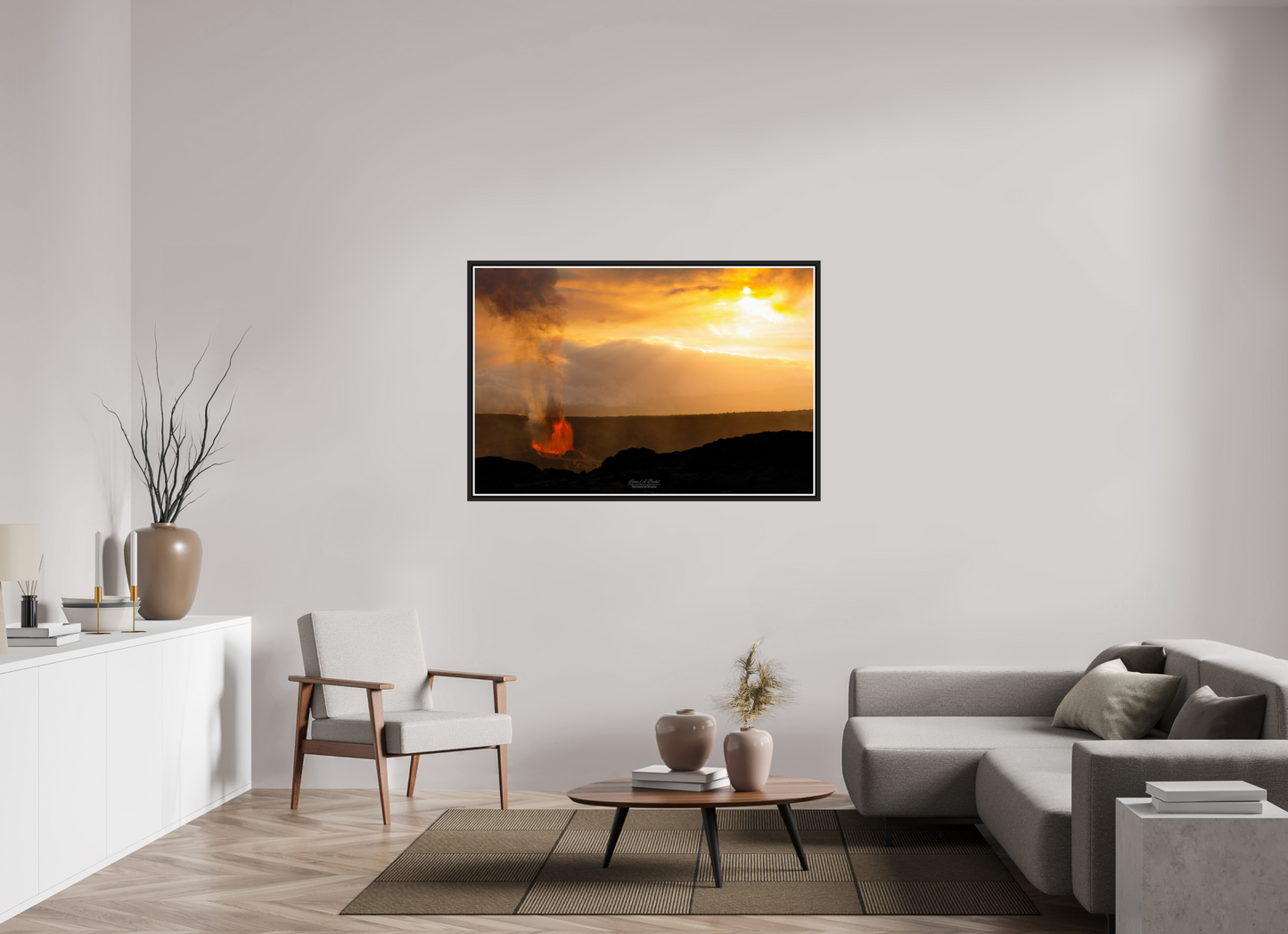 54 x 36″, Black Matte Floater Frame with Acrylic Glass (03B) Kilauea Sunset 2