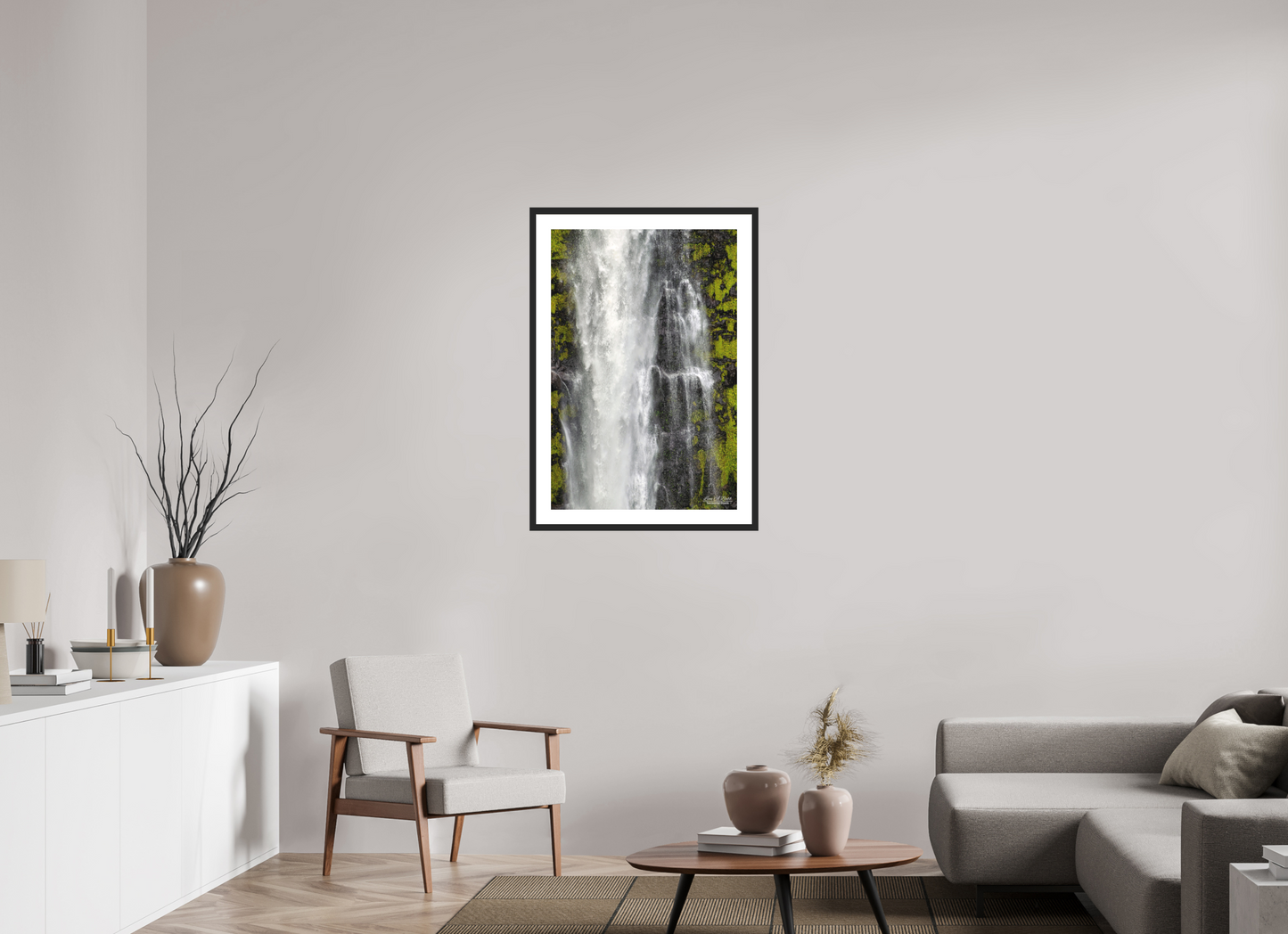 24 x 36″, Standard Black Matte Wood Frame (04D) Akaka Falls Cascade