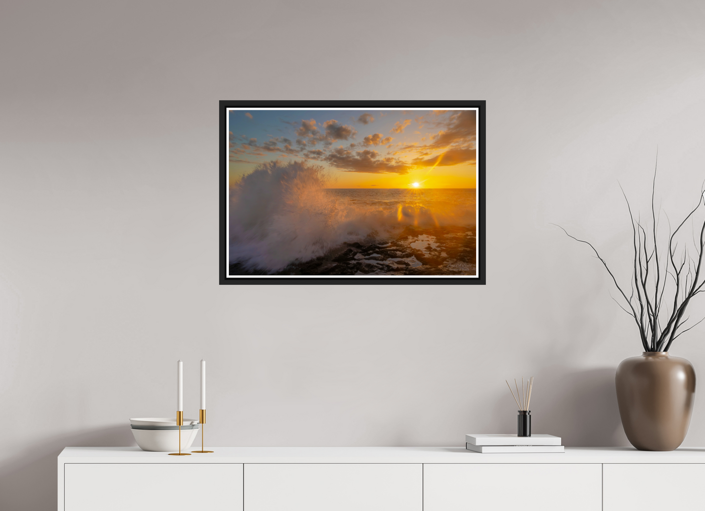 30 x 20″, Black Matte Floater Frame with Acrylic Glass (05A) Kona Wave