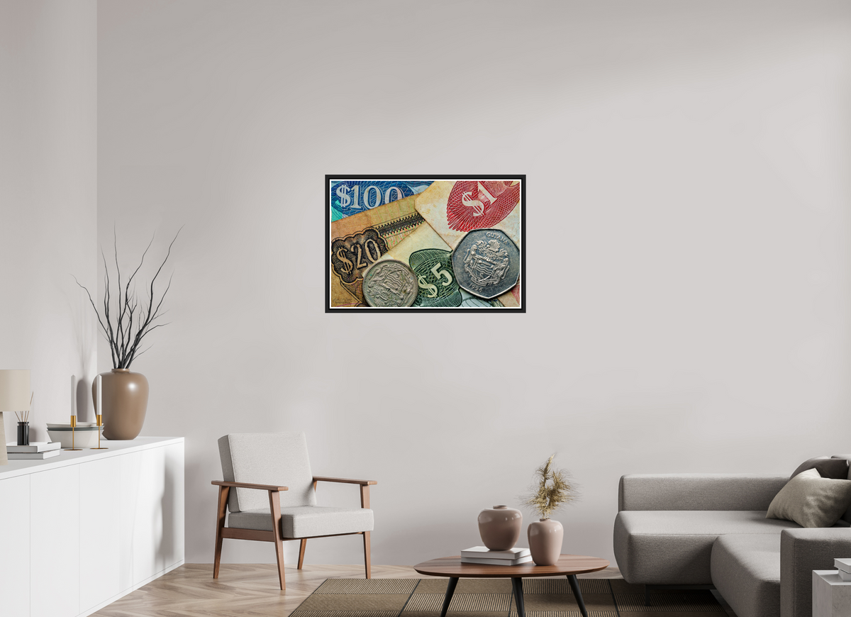 36 x 24″, Black Matte Floater Frame with Acrylic Glass Currency and Culture