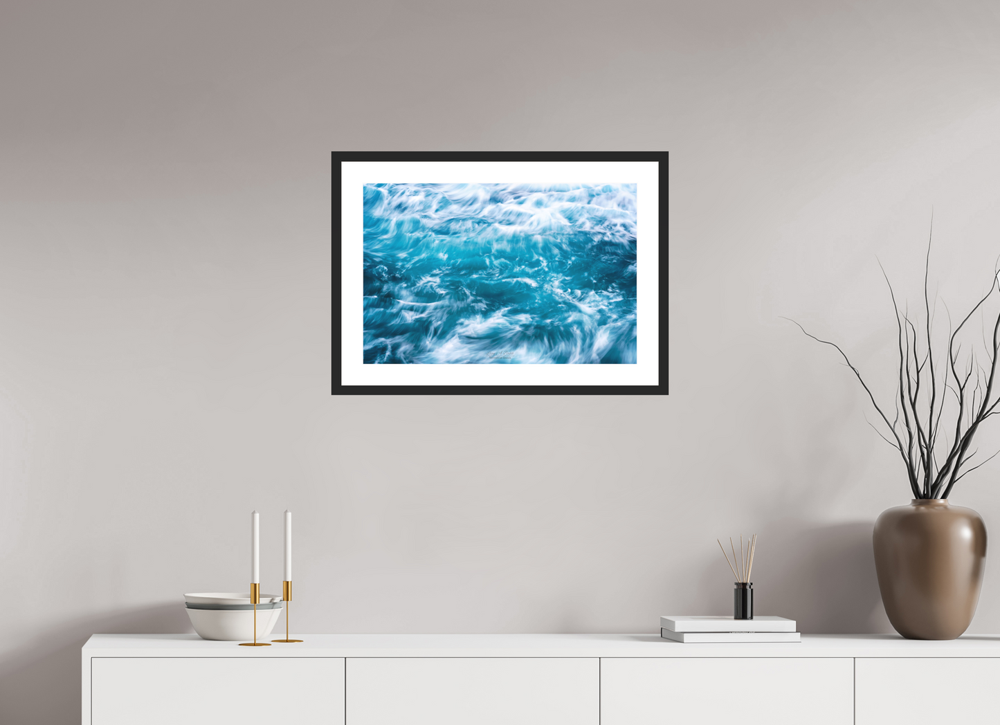 24 x 16″, Standard Black Matte Wood Frame (06B) Blue Serenity