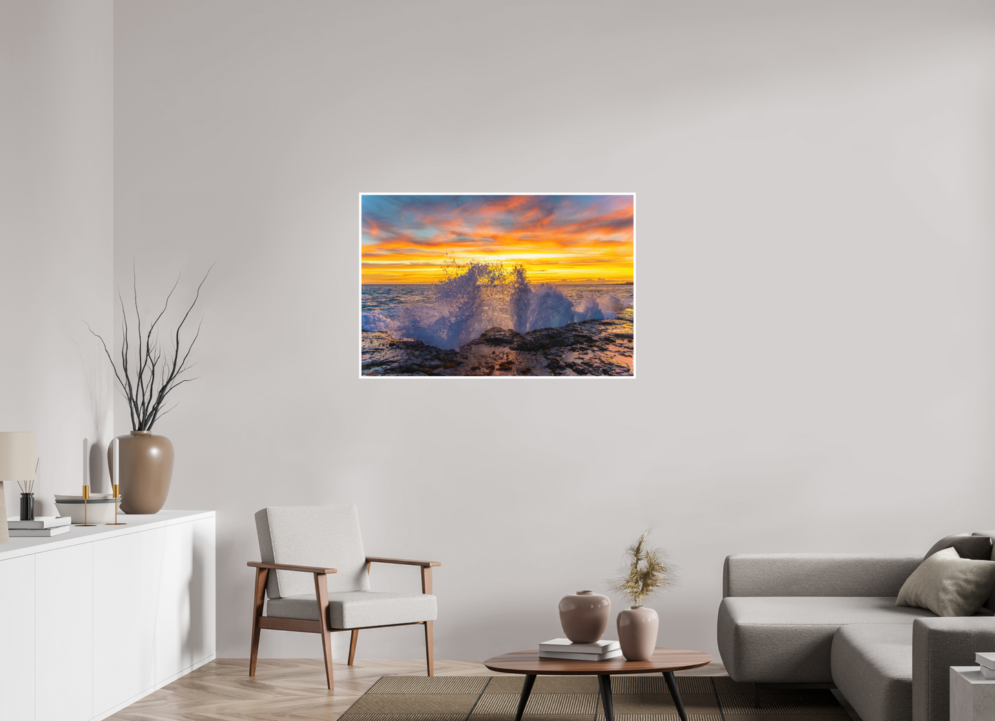 45 x 30″, Photo Print with Matte Lamination (05B) Crashing Waves at Sunset