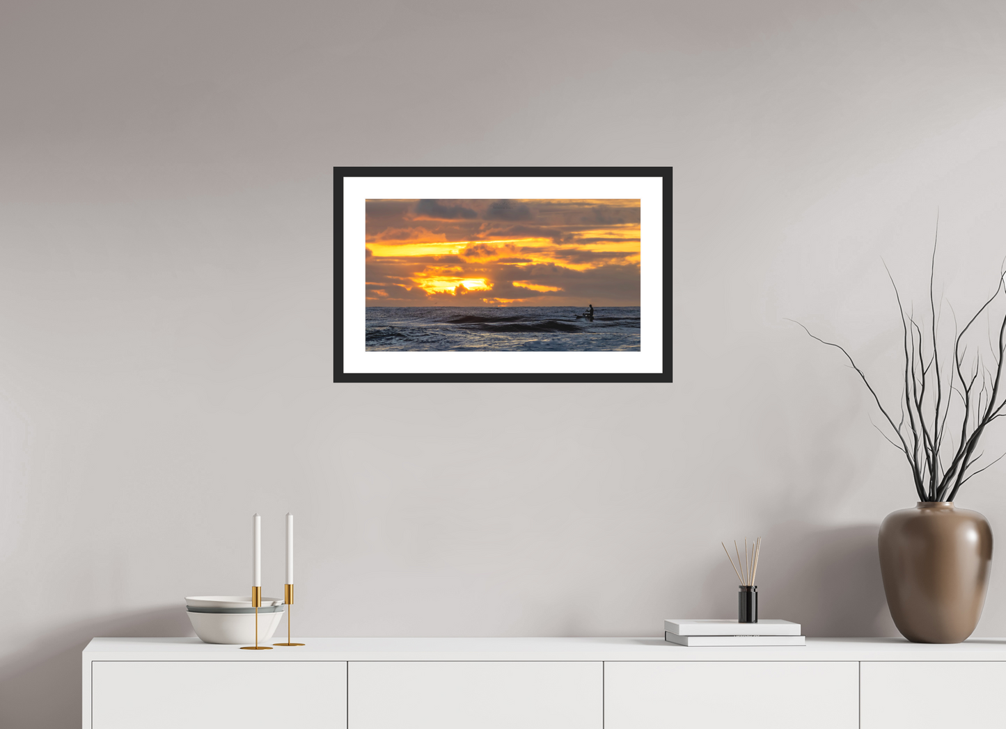 24 x 13.5″, Standard Black Matte Wood Frame (05D) Ocean’s Morning