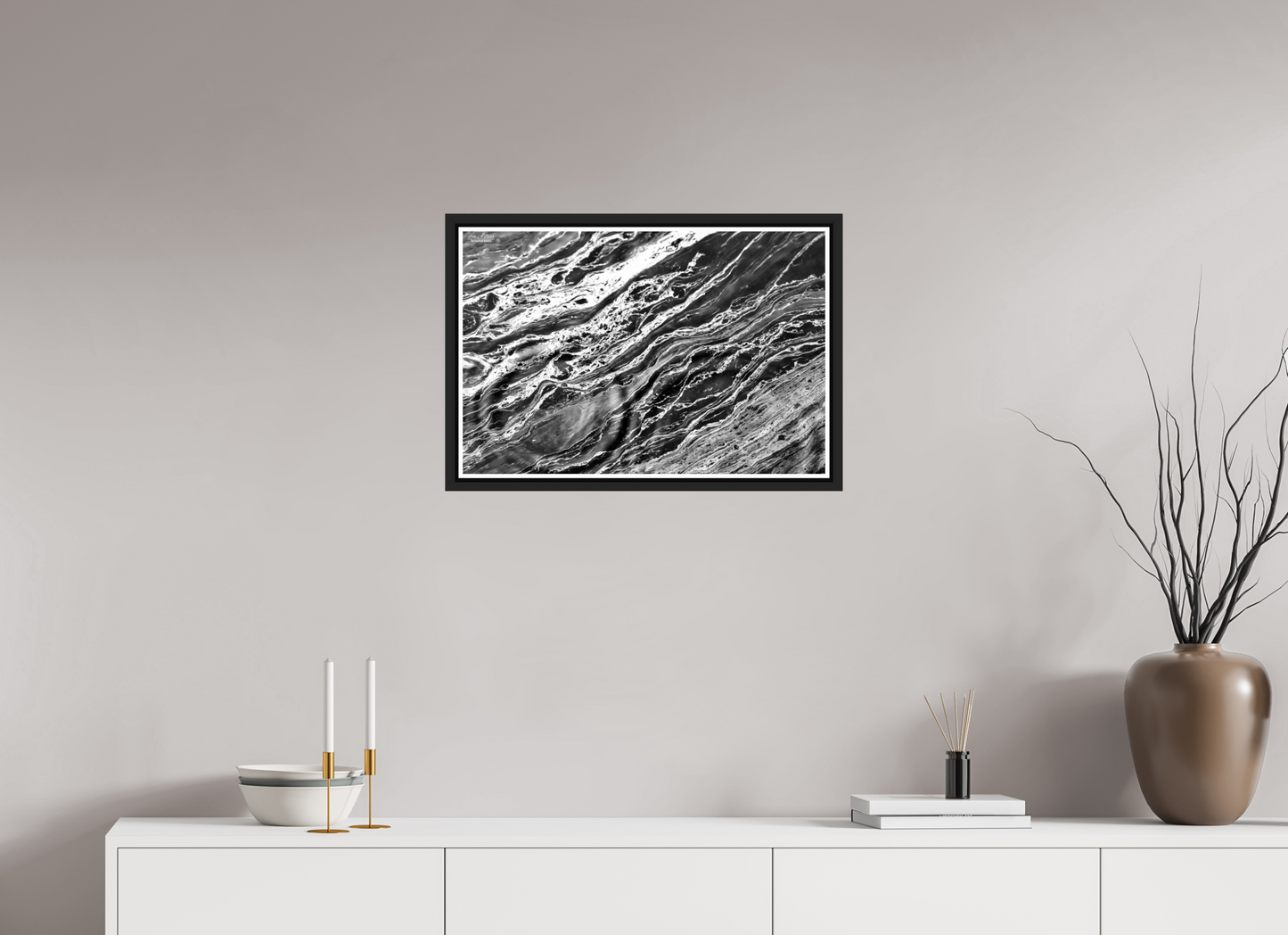 24 x 16″, Black Matte Floater Frame with Acrylic Glass Aqua Sculpture