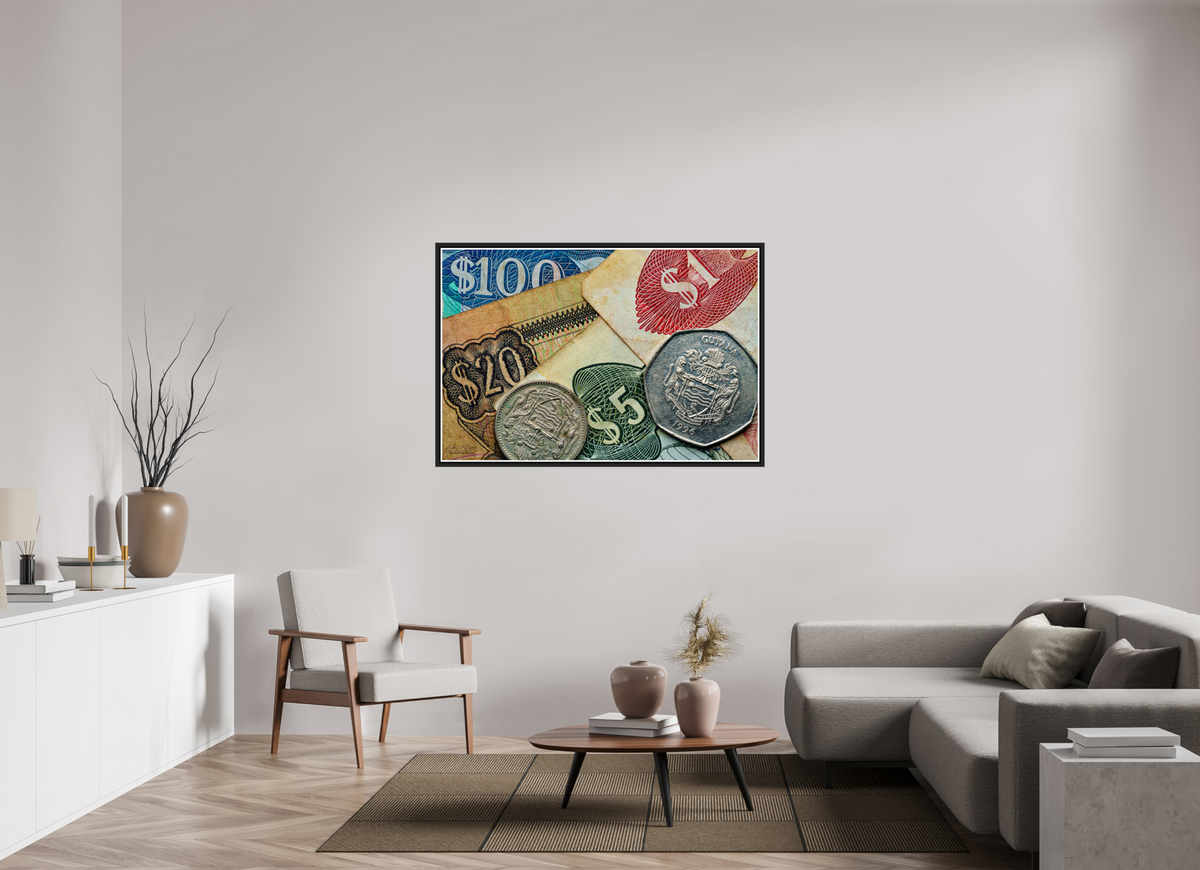 54 x 36″, Black Matte Floater Frame with Acrylic Glass Currency and Culture