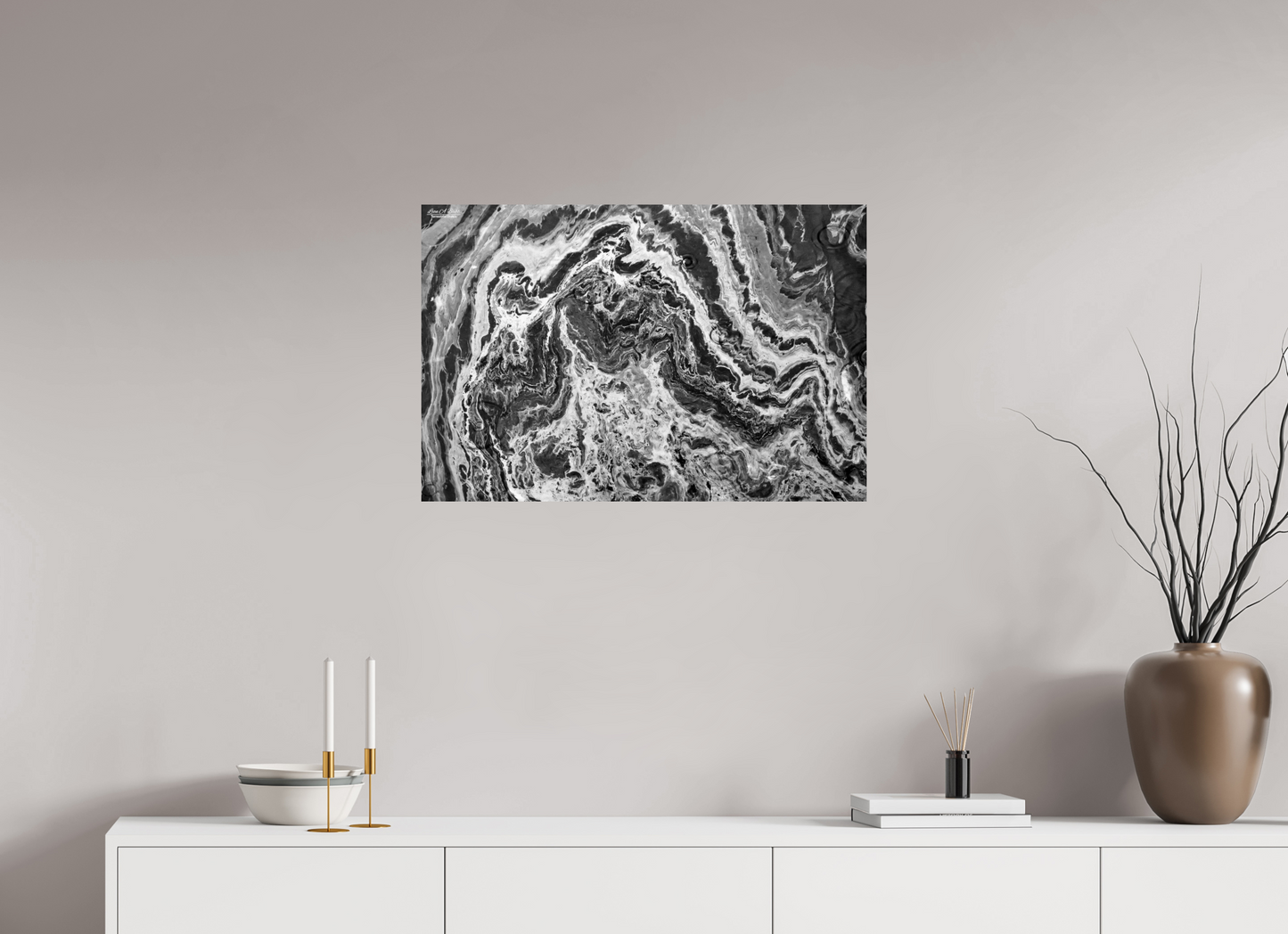 30 x 20″, Print with Aluminum Backing and Glossy Lamination Liquid Marble