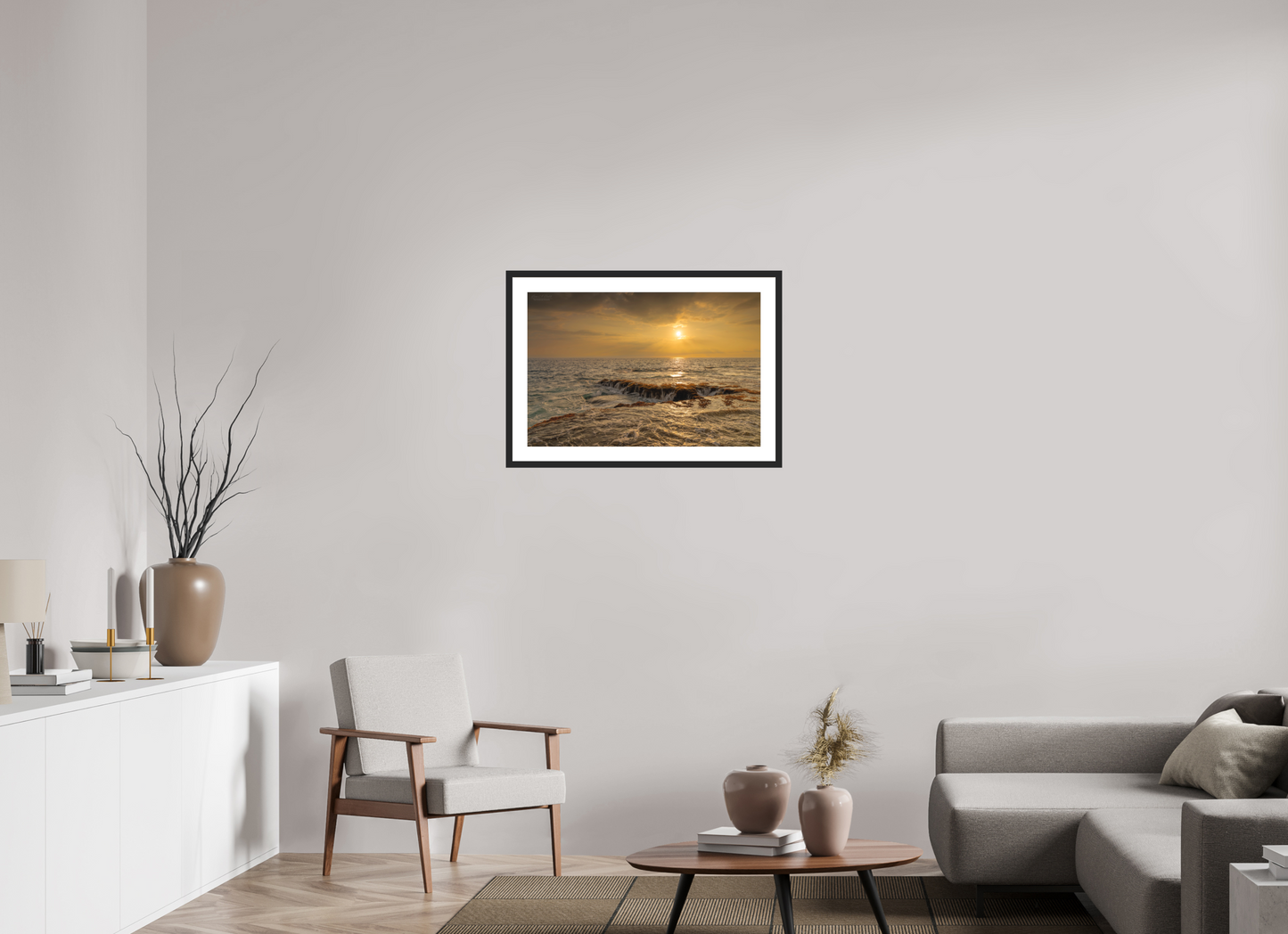 30 x 20″, Classic Black Matte Wood Frame Sunset Cascade