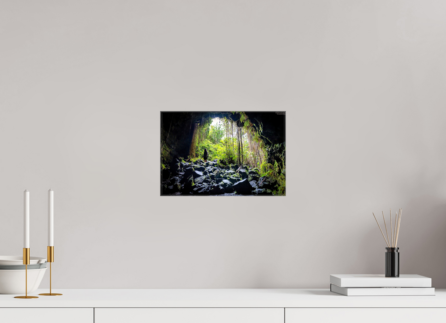 12 x 8″, Glossy Canvas Stretcher Frame with Mirrored Edges Voyager at the Cave's Edge