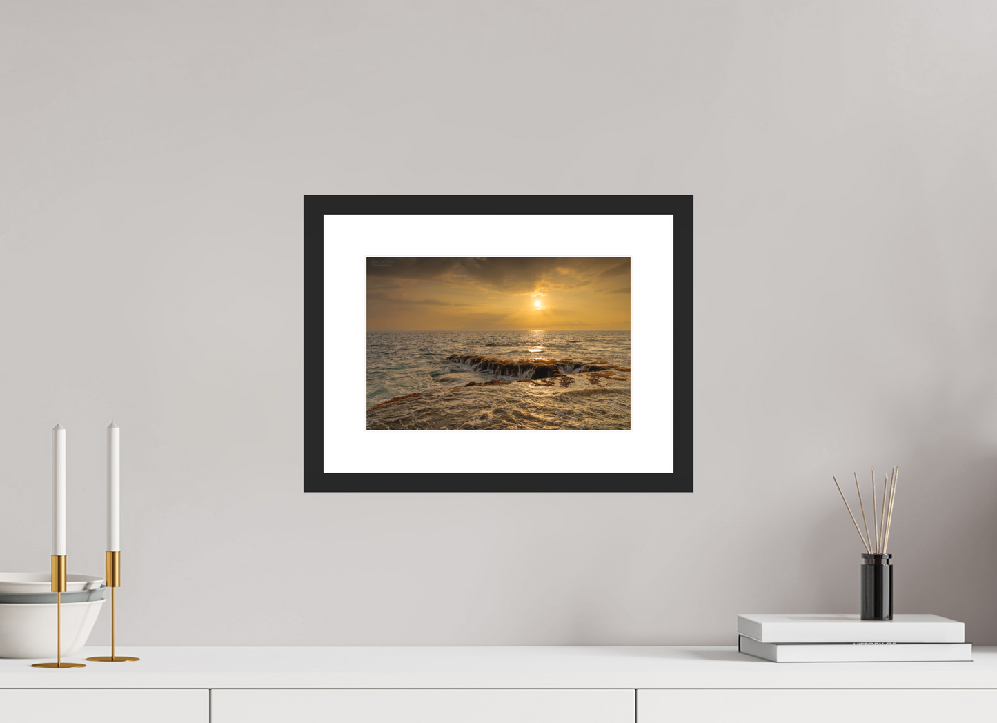 12 x 8″, Classic Black Matte Wood Frame Sunset Cascade