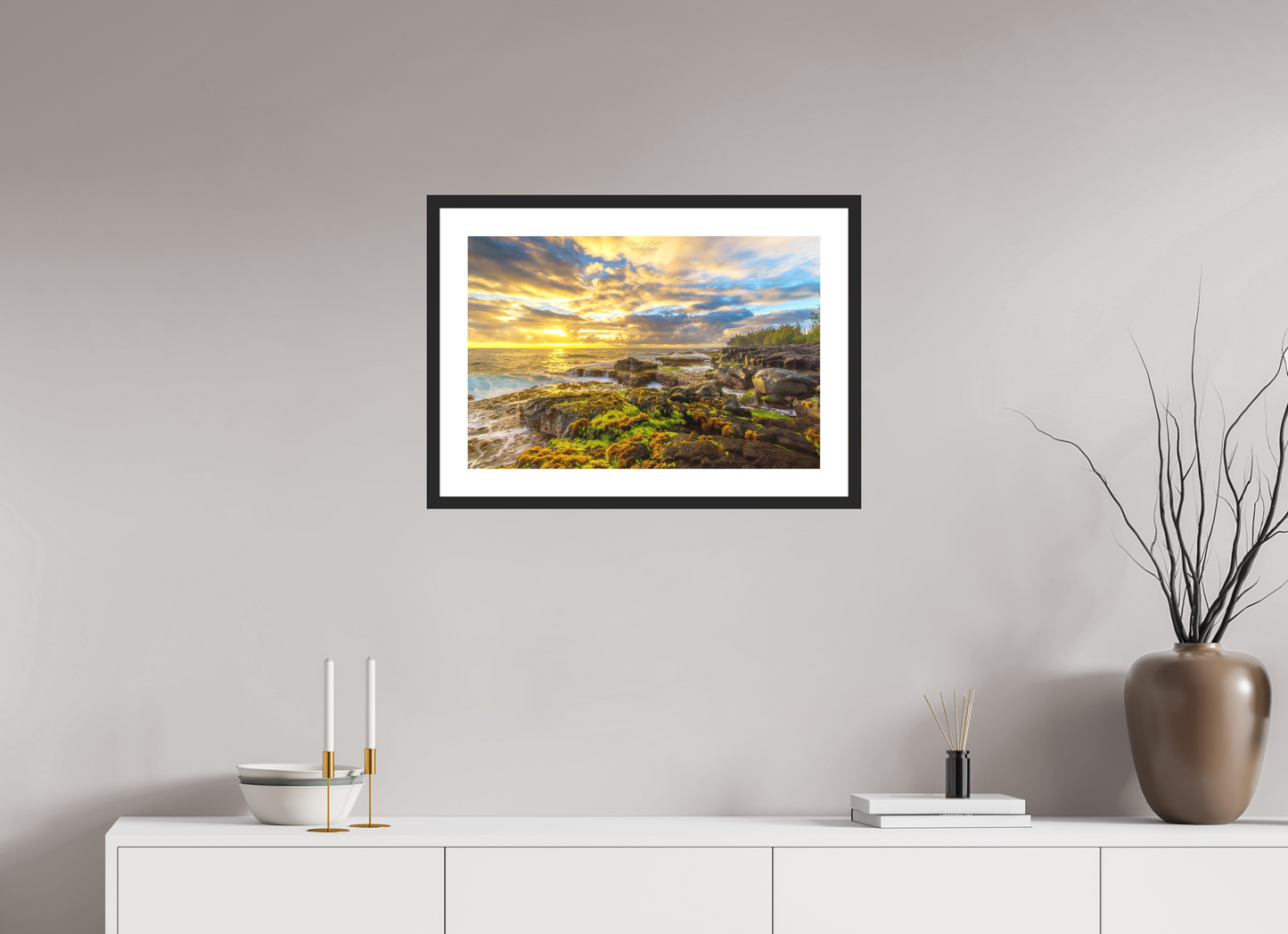 24 x 16″, Standard Black Matte Wood Frame (05C) Coastal Radiance at Maku’u