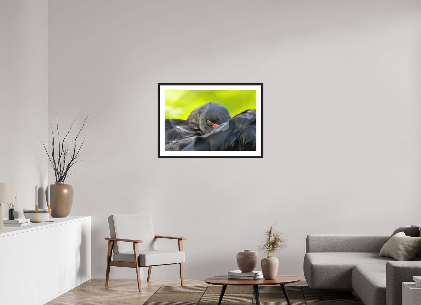 36 x 24″, Standard Black Matte Wood Frame (08A) Feathered Slumber