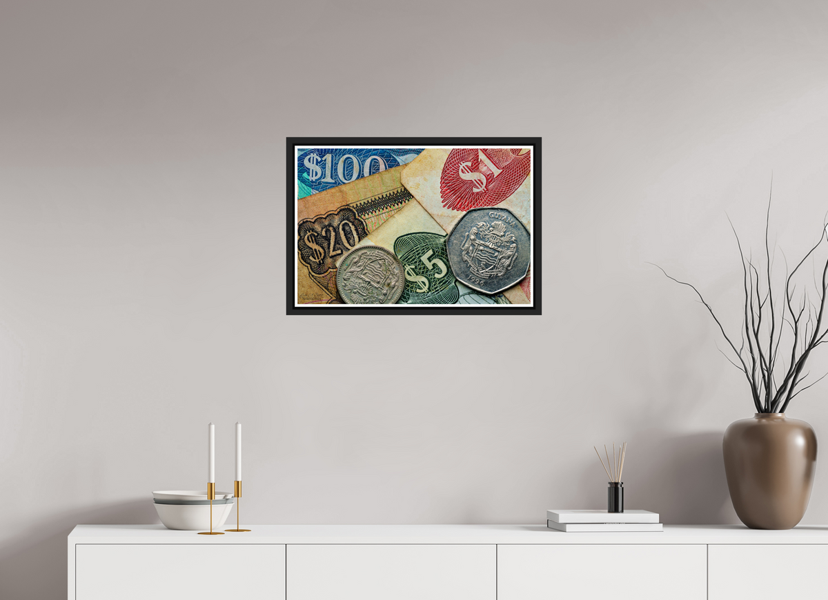 24 x 16″, Black Matte Floater Frame with Acrylic Glass Currency and Culture