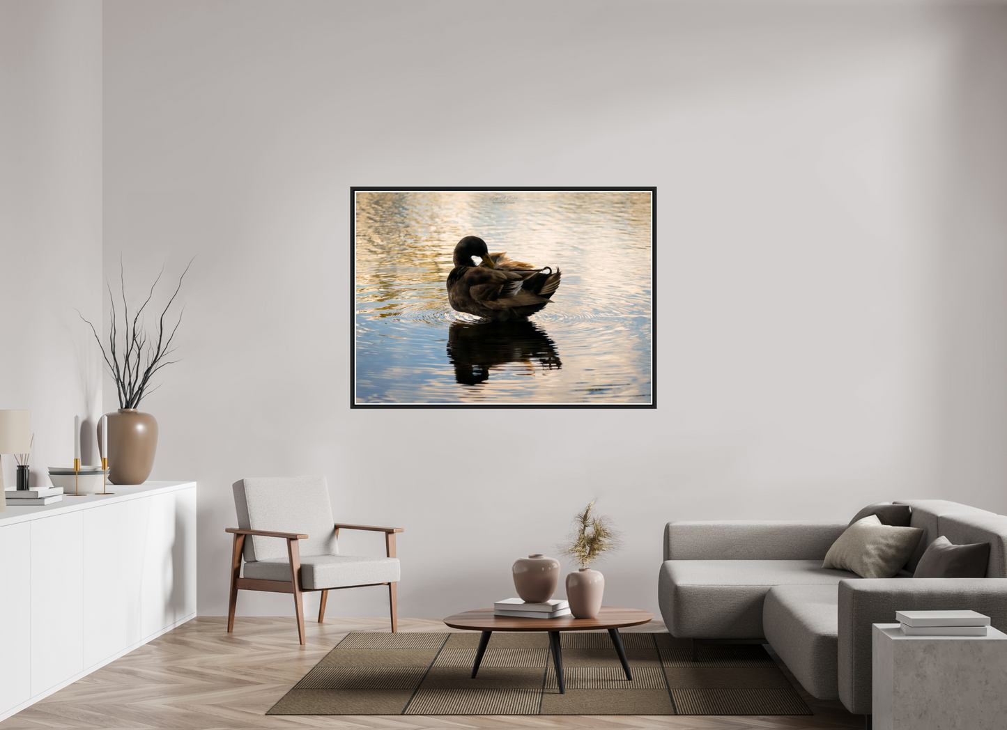 60.2 x 43″, Black Matte Floater Frame with Acrylic Glass (08C) Quiet Drift on Wailoa River