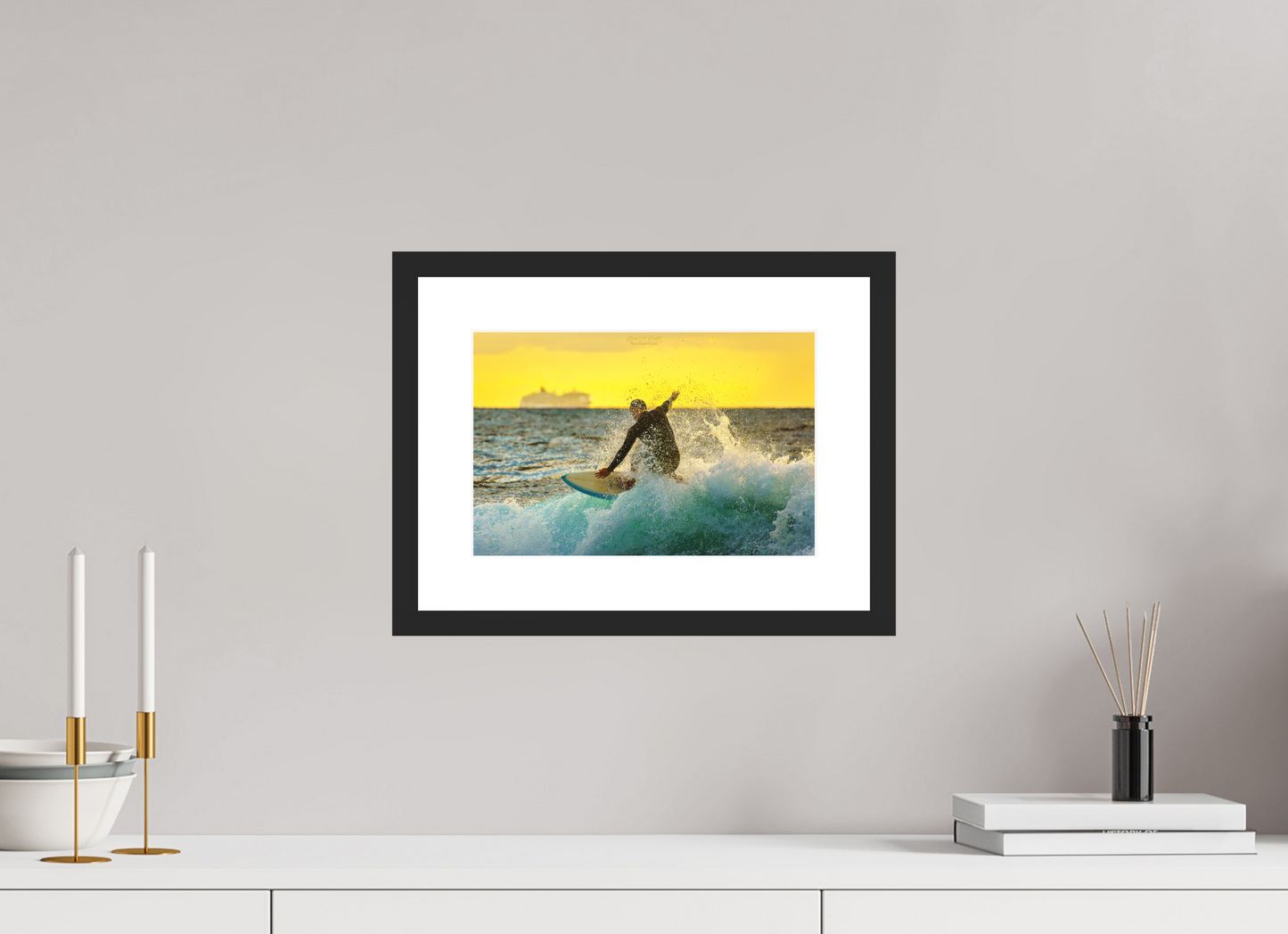 12 x 8″, Standard Black Matte Wood Frame (05F) Honoli’i Wave Rider