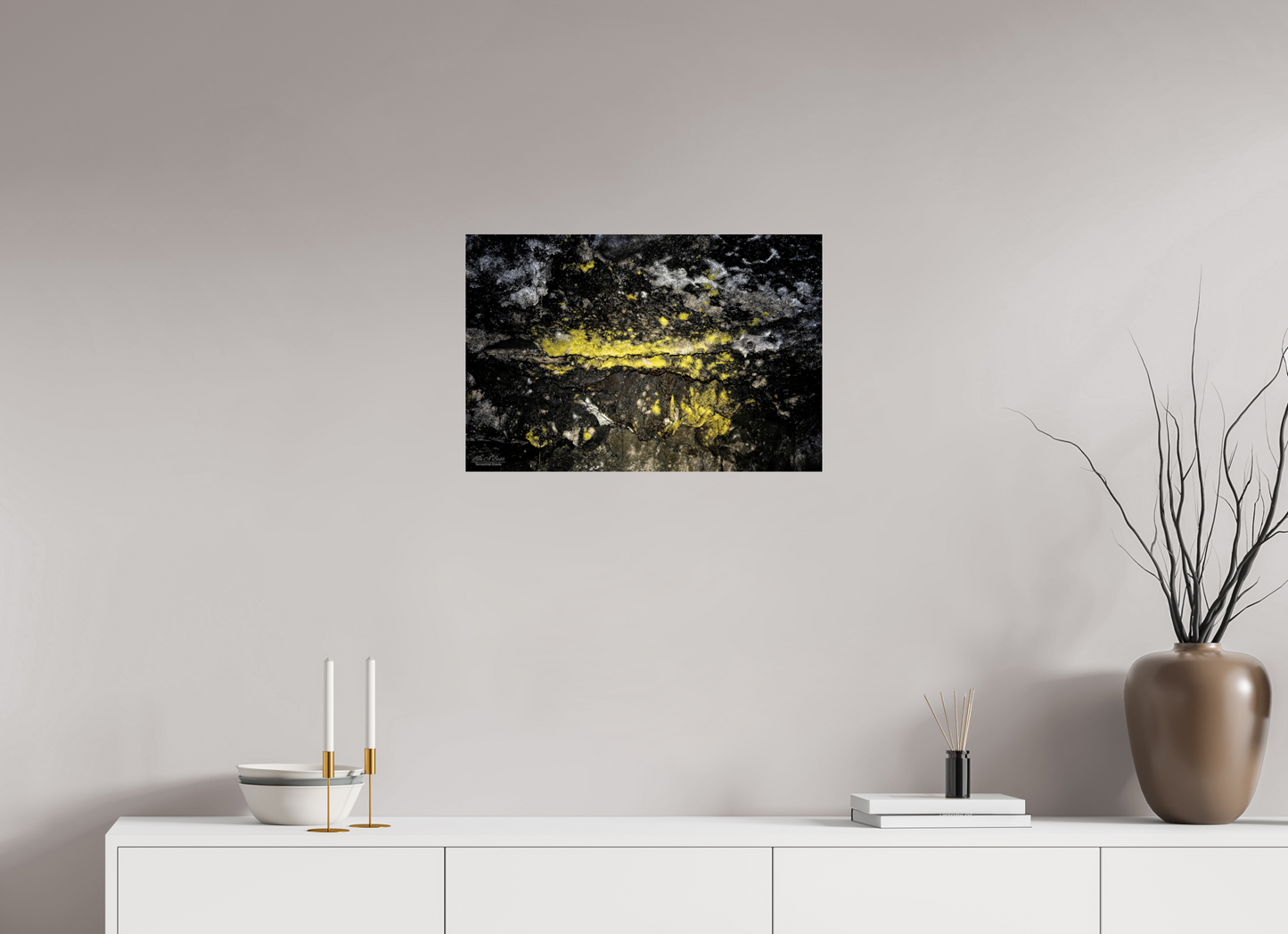24 x 16″, Print with Aluminum Backing and Glossy Lamination Luminous veins of the Kaūmana caves 1