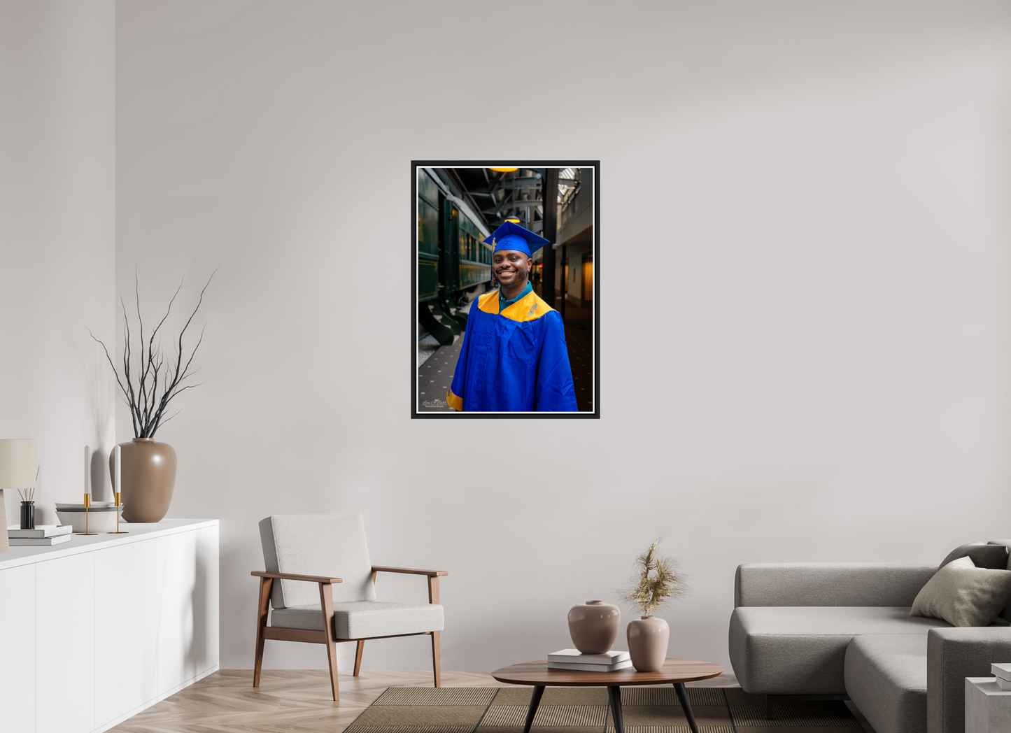 28 x 39.2″, Black Matte Floater Frame with Acrylic Glass (15B) Joseph’s High School Graduation